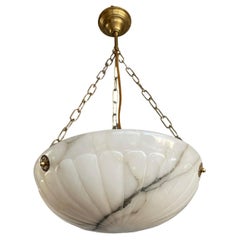 Art Deco Alabaster Pendant / Chandelier with Thunderstroke-Like Black Veins 1920