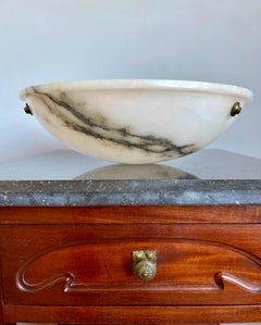 Art Deco Alabaster Pendant / Flush Mount with Thunderstroke-Like Black Veins