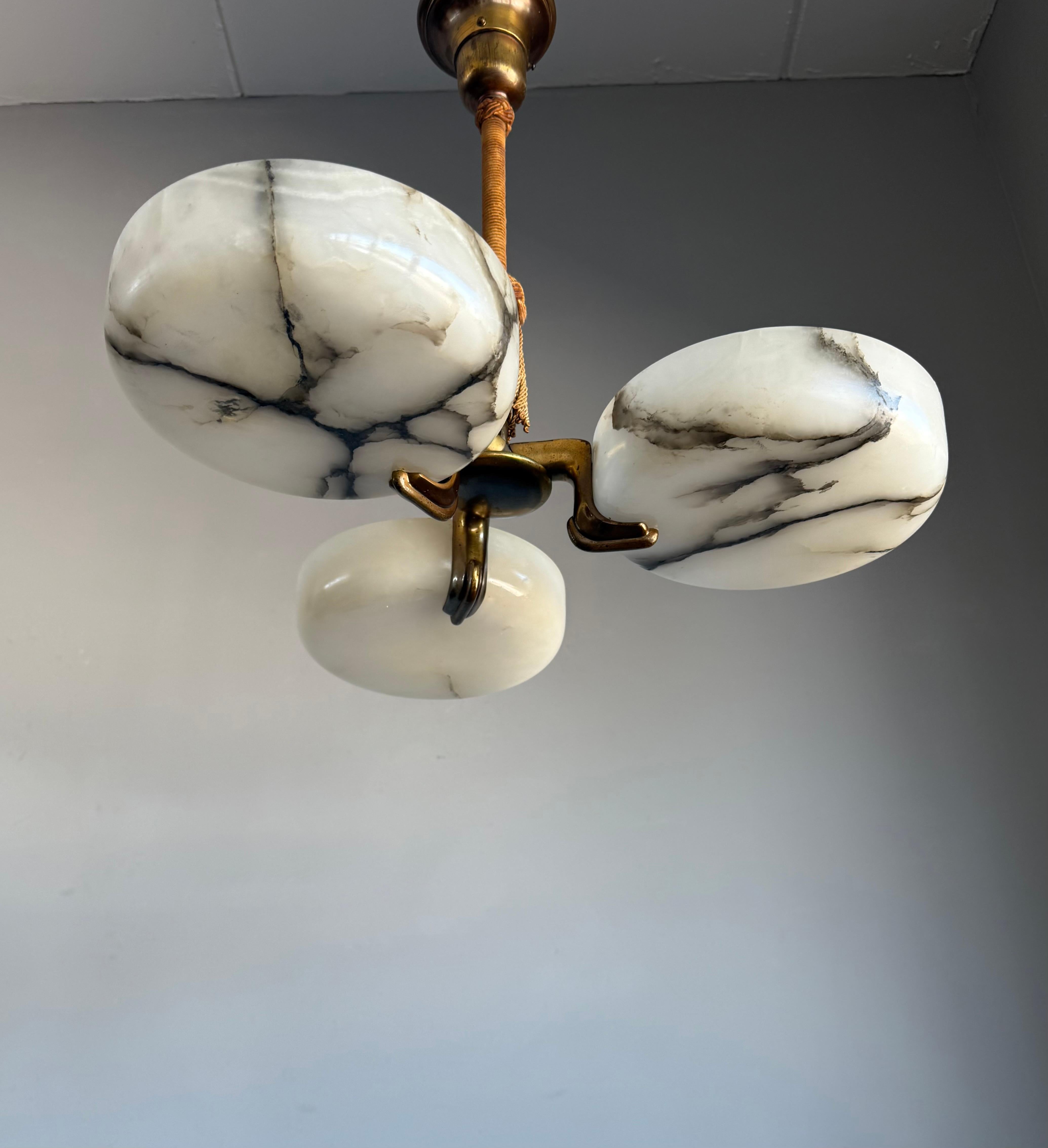 Hand-Carved Stunning and Rare Art Deco Alabaster Chandelier, early 20th Century, Italy For Sale