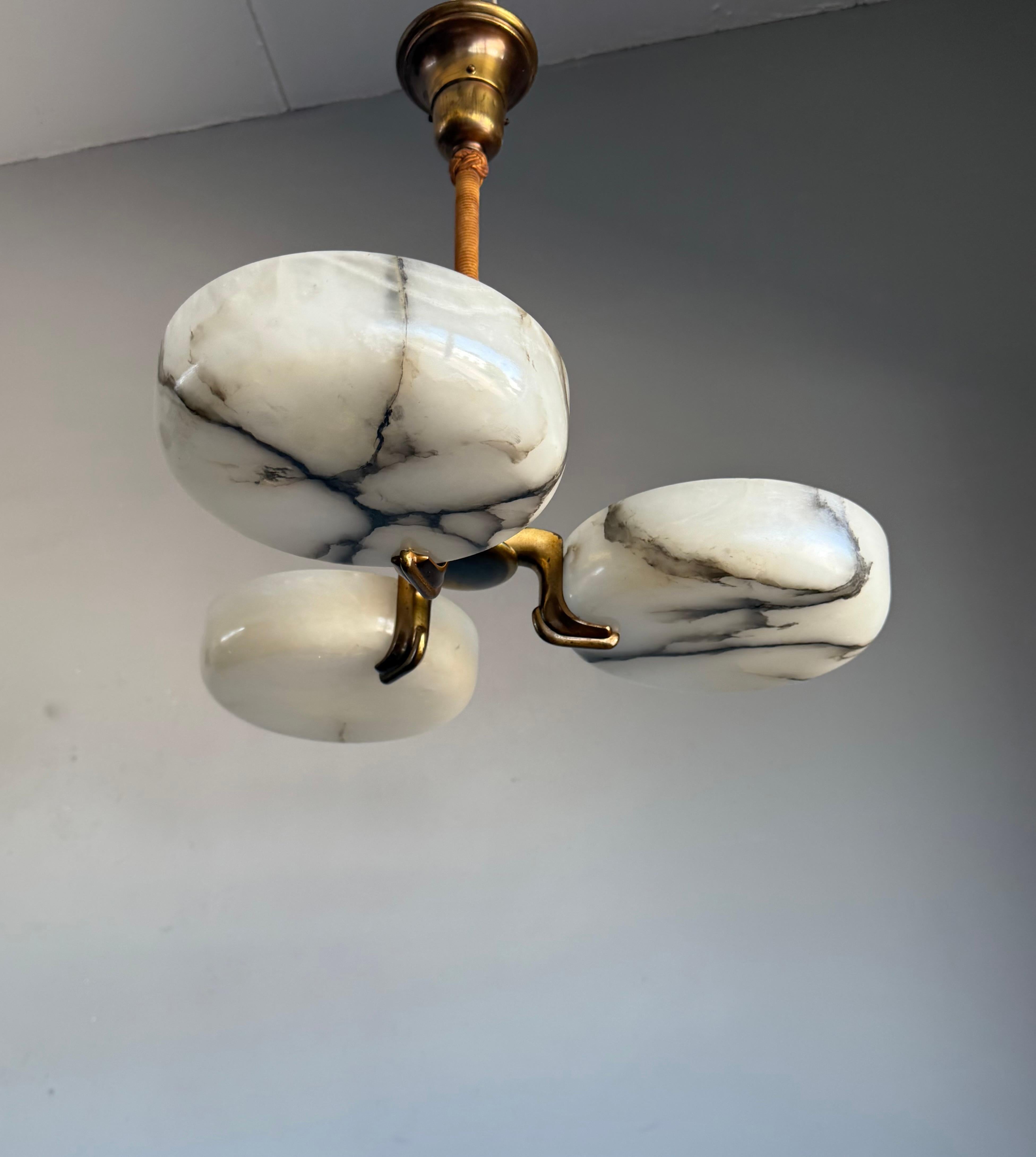 Brass Stunning and Rare Art Deco Alabaster Chandelier, early 20th Century, Italy For Sale