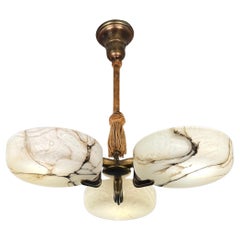 Stunning and Rare Art Deco Alabaster Chandelier, early 20th Century, Italy