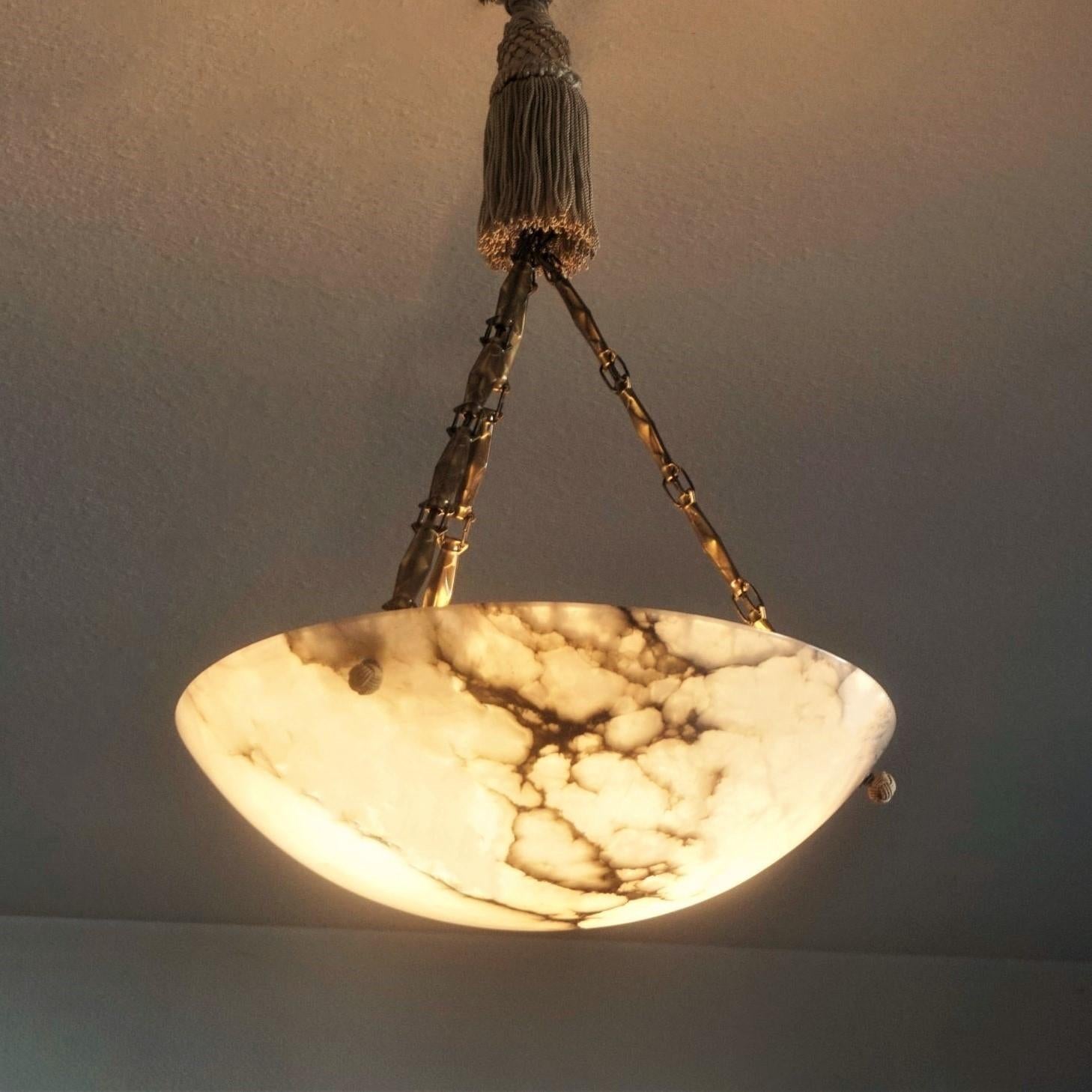 Art Deco Alabaster Pendant / Light Fixture, France, Early 20th Century 8