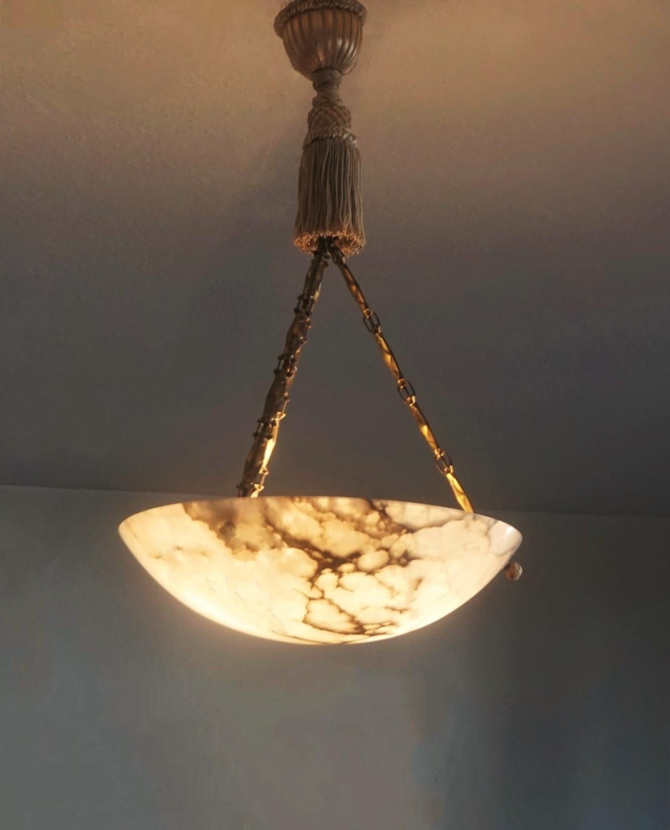 Art Deco Alabaster Pendant / Light Fixture, France, Early 20th Century 7