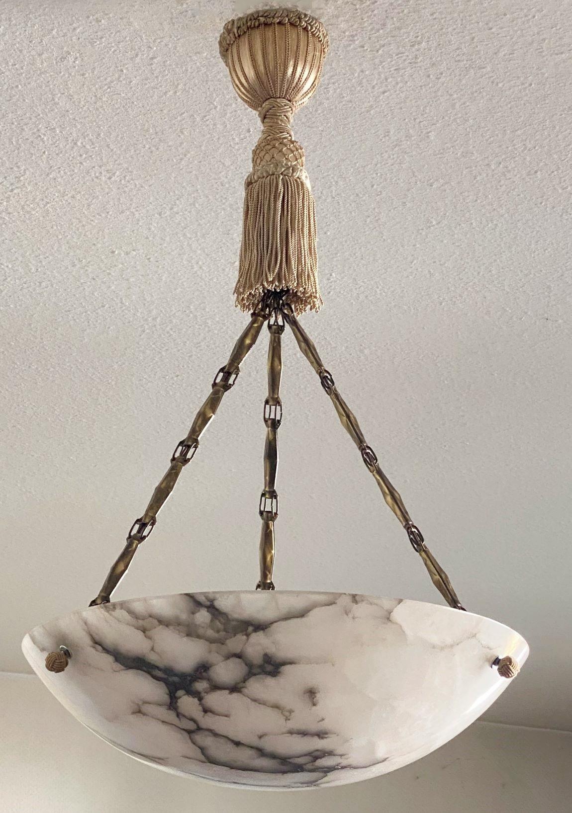 French Art Deco Alabaster Pendant / Light Fixture, France, Early 20th Century