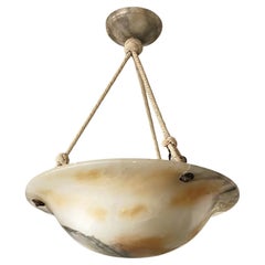 Art Deco Alabaster Pendant / Light Fixture, France, Early 20th Century