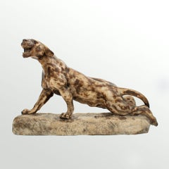 Art Deco Alabaster sculpture depicting a Roaring Tiger, early 20th century