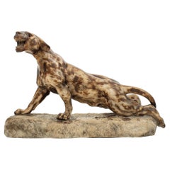 Art Deco Alabaster sculpture depicting a Roaring Tiger, early 20th century