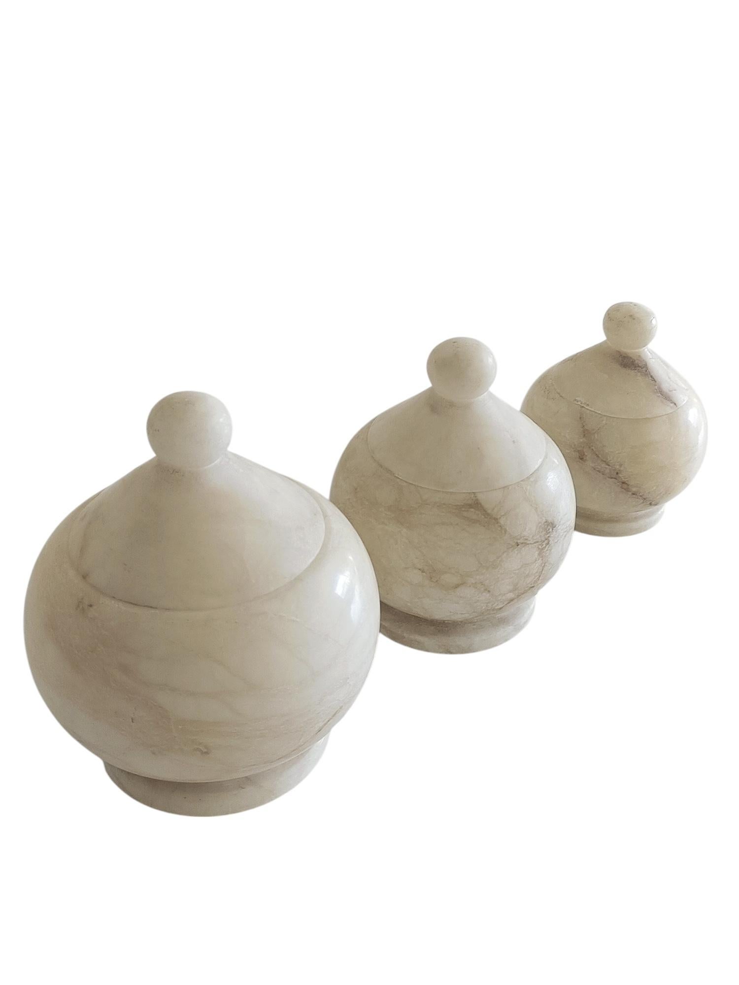 Art Deco Alabaster Set of Three Urns, Handmade in Spain ci. the 1930s 5