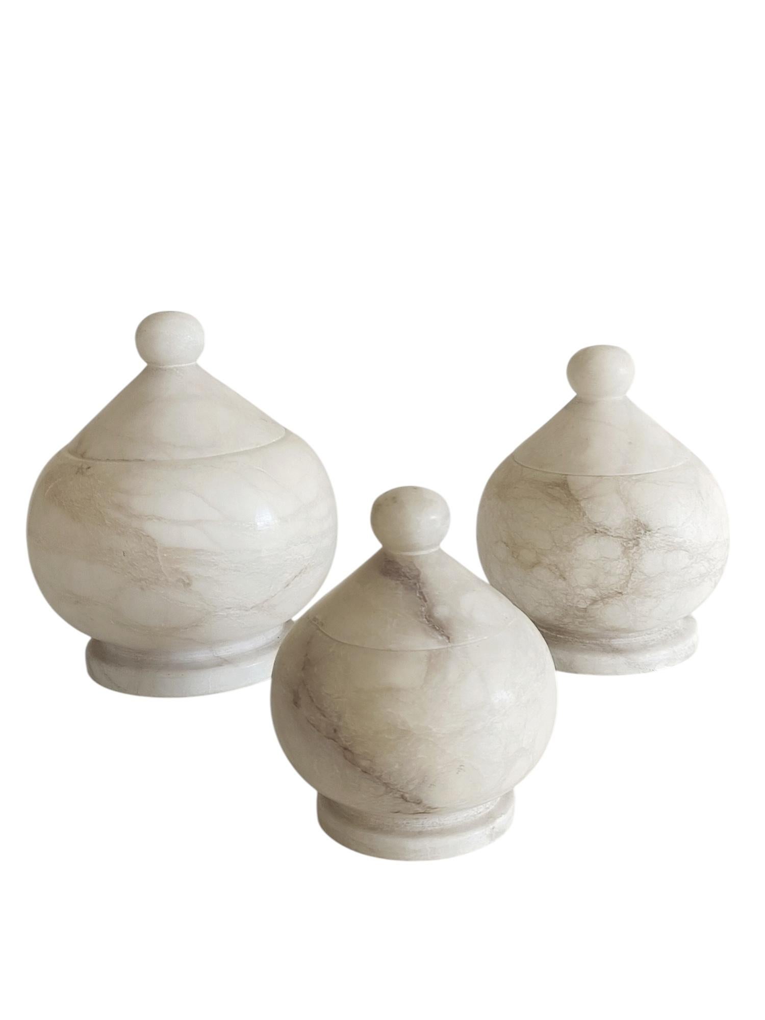 Art Deco Alabaster Set of Three Urns, Handmade in Spain ci. the 1930s 3