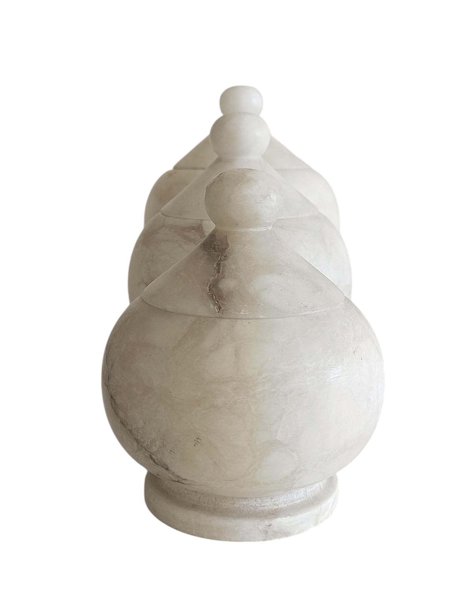 Art Deco Alabaster Set of Three Urns, Handmade in Spain ci. the 1930s 4
