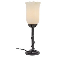 French Art Deco Alabaster & Snake Wrought-Iron Table Lamp, 1920