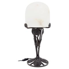 Art Deco Alabaster Table Lamp by Limousin, Wrought Iron Base, 1910s