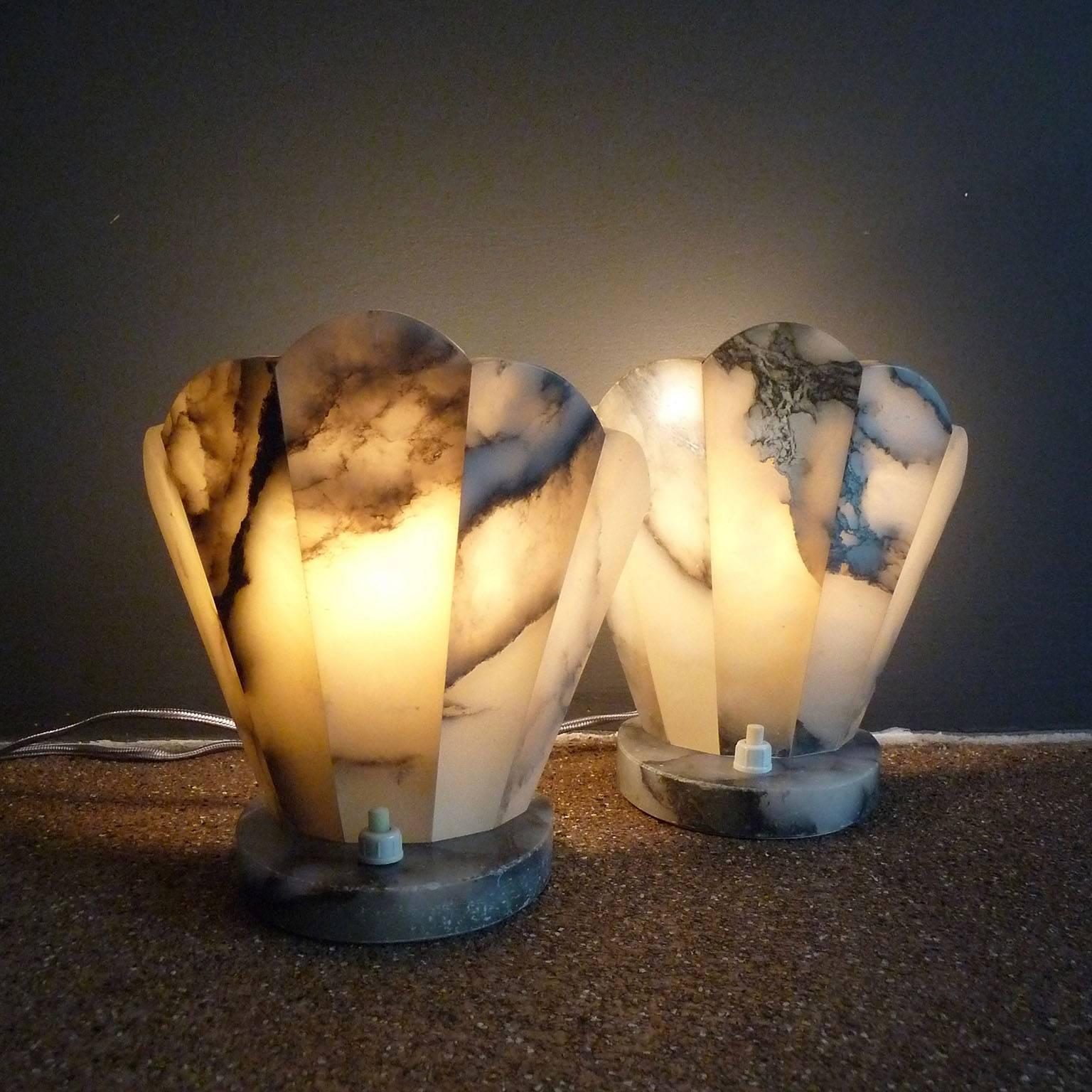 Art Deco Alabaster Table Lamps, Bedside Lamps, France, circa 1930 2