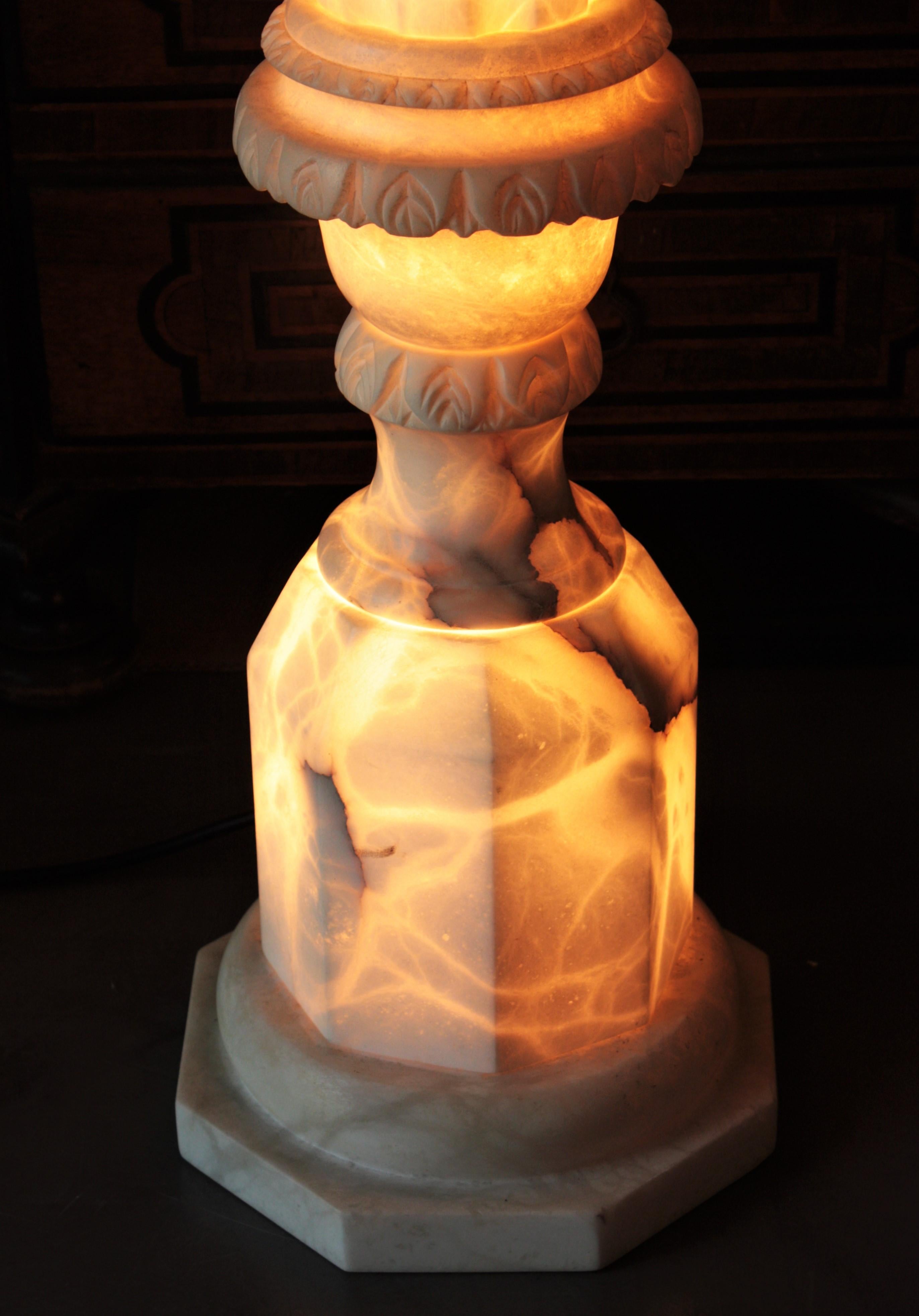 Alabaster Neoclassical Urn on Column Pedestal Floor Lamp, Art Deco Period For Sale 6