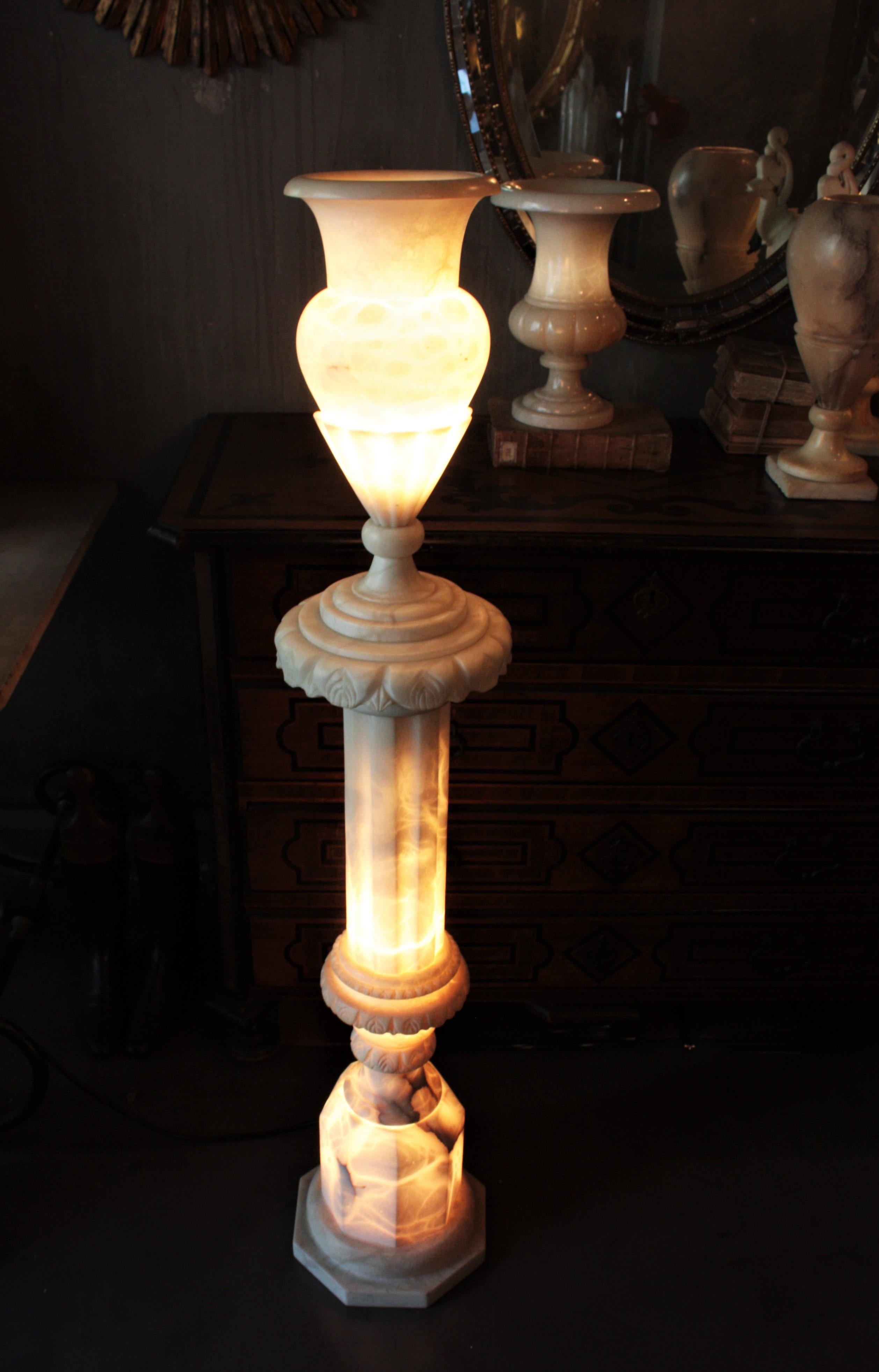 Alabaster Neoclassical Urn on Column Pedestal Floor Lamp, Art Deco Period For Sale 7