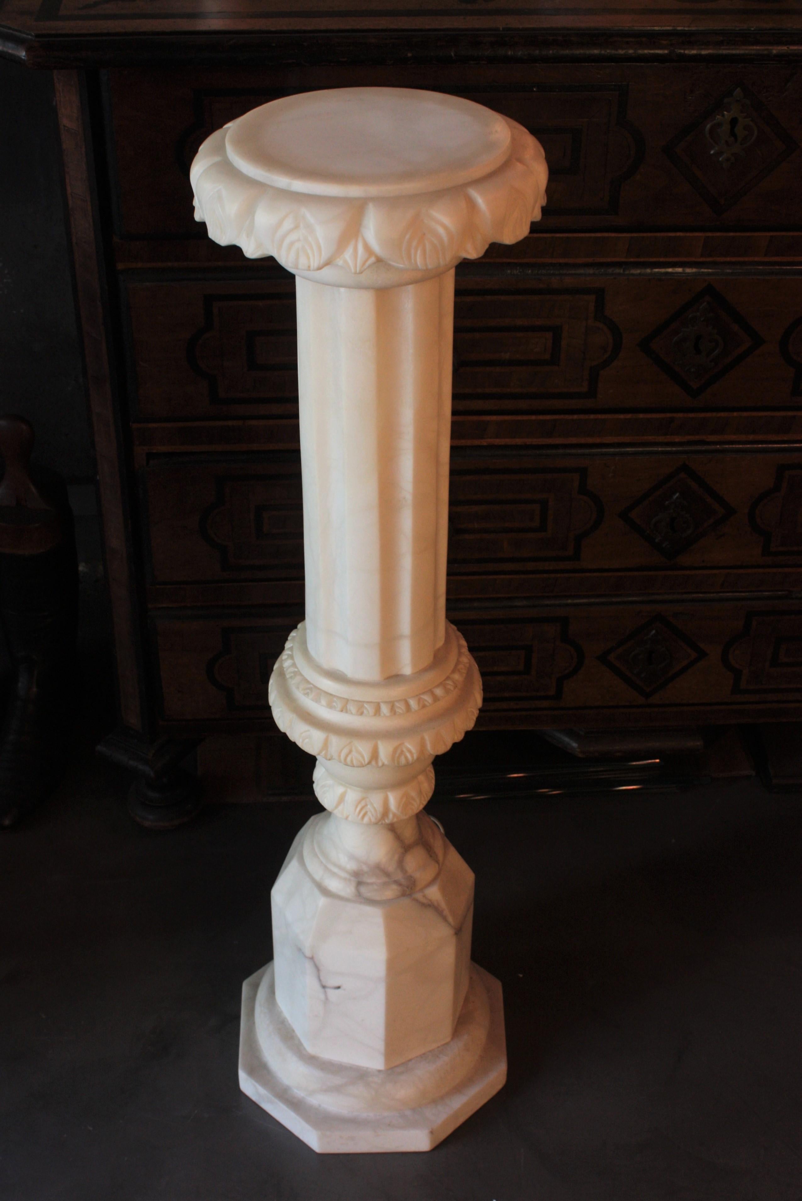 Alabaster Neoclassical Urn on Column Pedestal Floor Lamp, Art Deco Period For Sale 8
