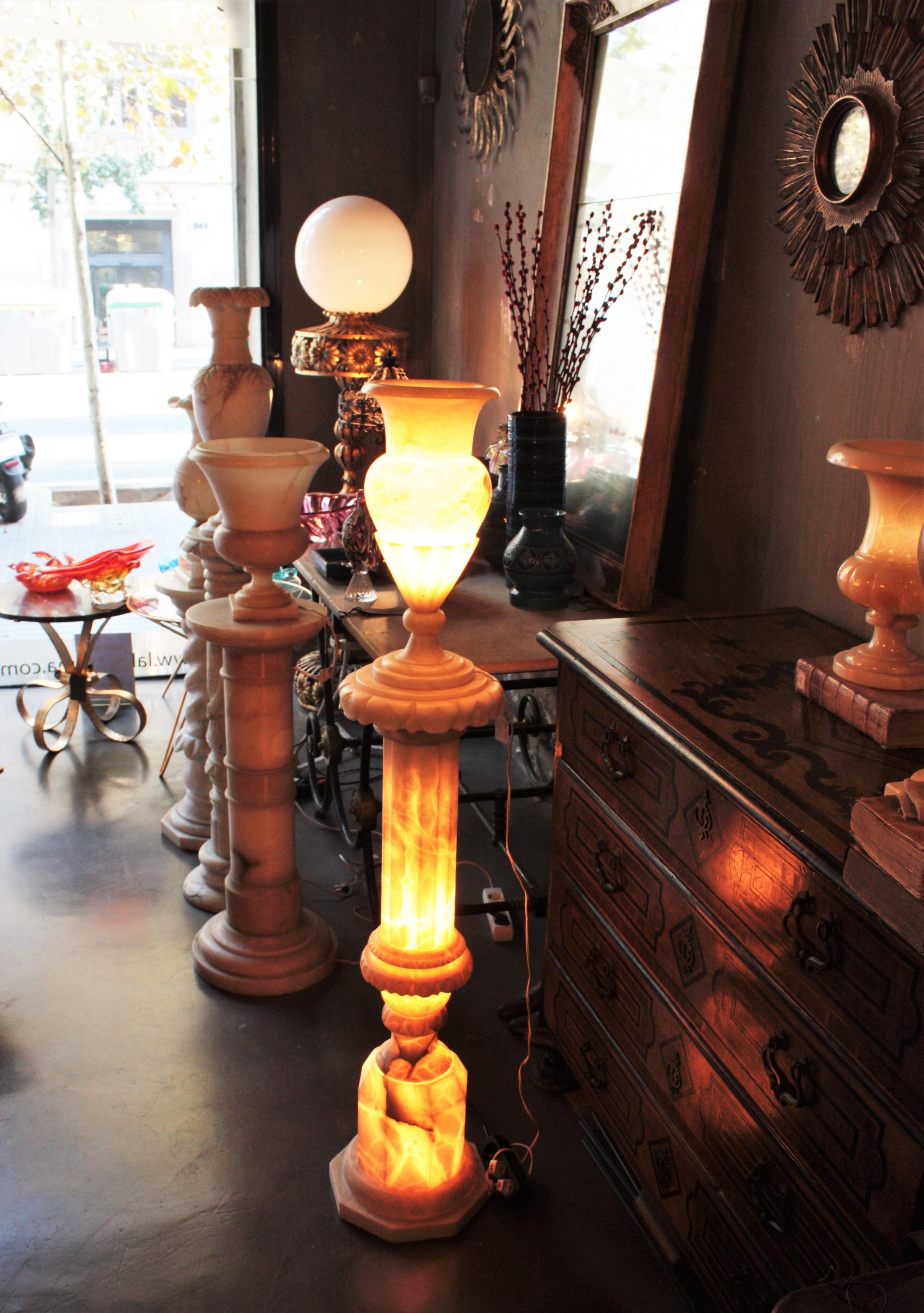 Alabaster Neoclassical Urn on Column Pedestal Floor Lamp, Art Deco Period For Sale 13
