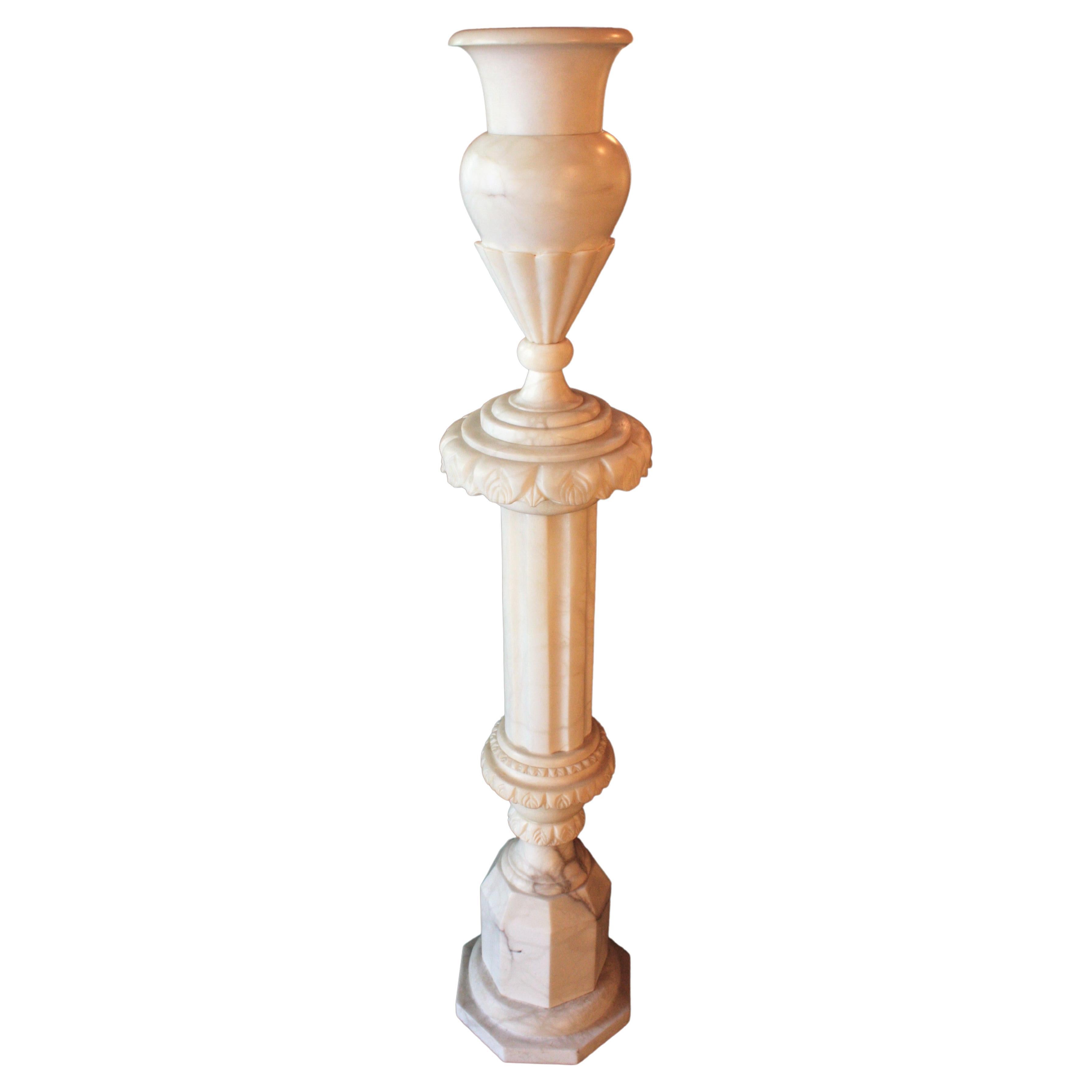 Alabaster Neoclassical Urn on Column Pedestal Floor Lamp, Art Deco Period For Sale