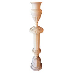 Antique Art Deco Alabaster Urn Lamp on Column Pedestal Stand