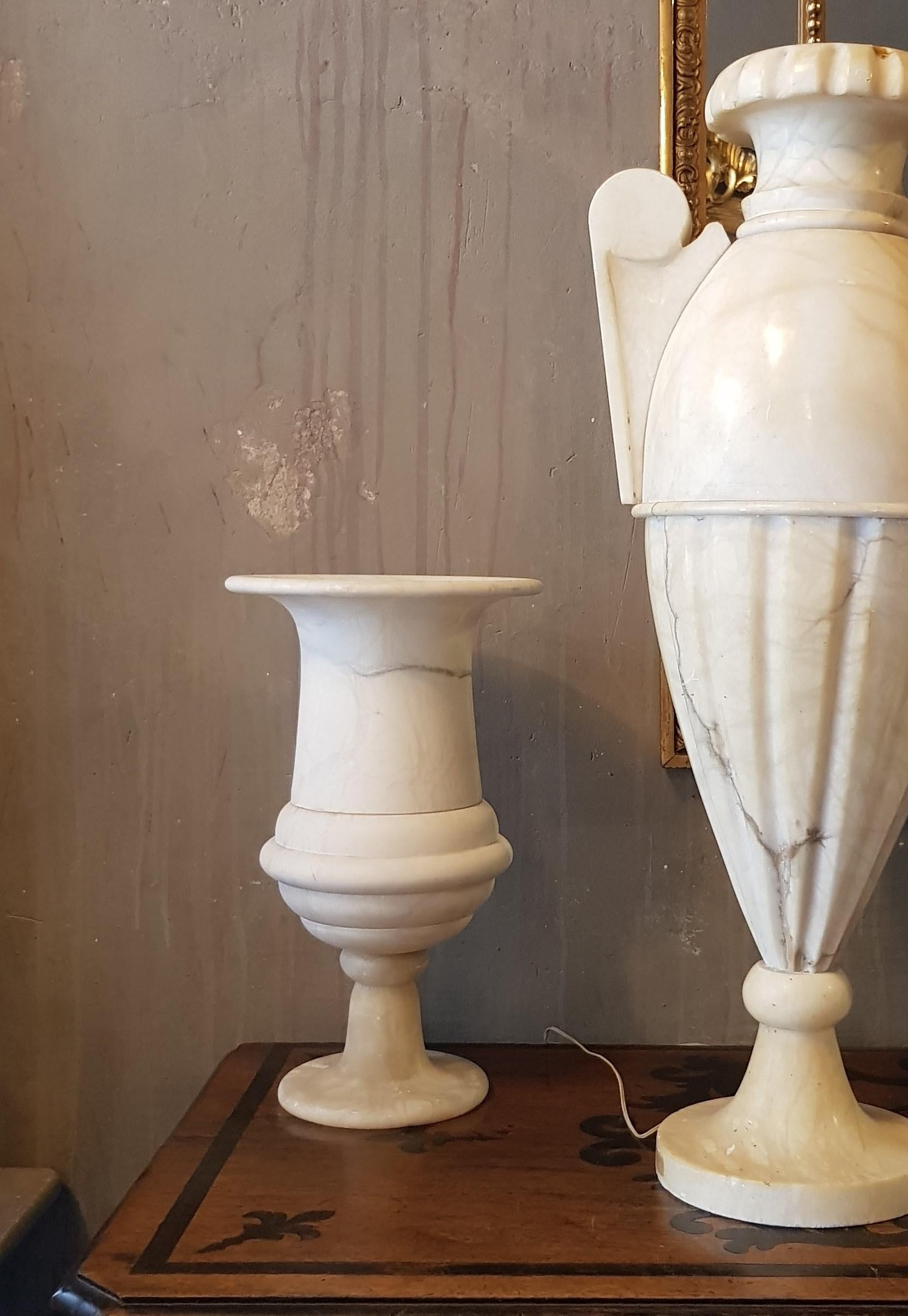 Carved Art Deco Alabaster Urn Uplighter Lamp (custom made listing for M. )
