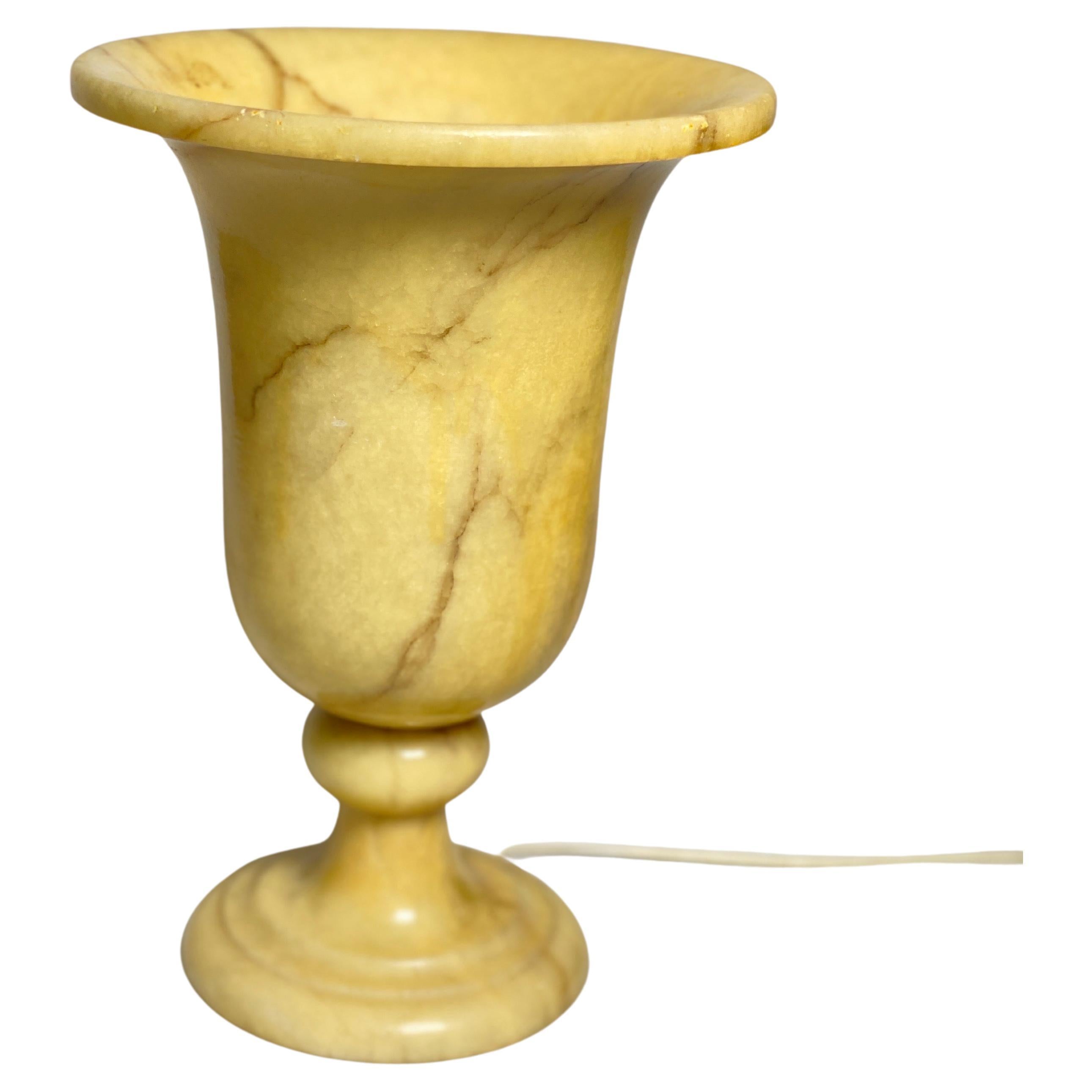 Art Deco Alabaster Urn Uplighter Lamp, White and Yelow Color, France, circa 1940