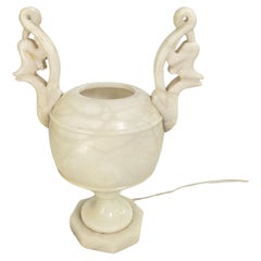 Art Deco Alabaster Urn Uplighter Table Lamp, White Color France, circa 1960
