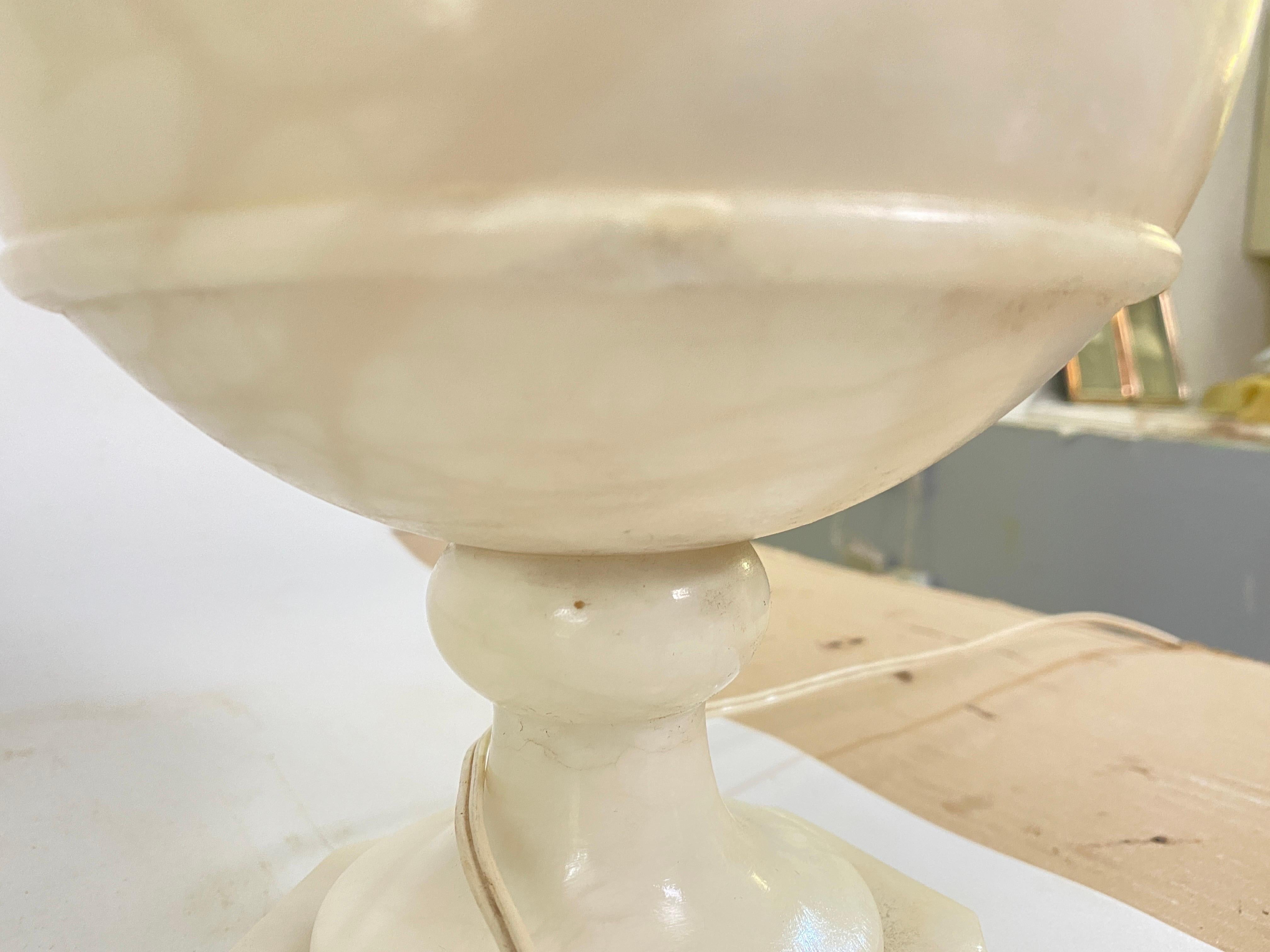 Neoclassical Art Deco Alabaster Urn Uplighter Table Lamp, White Color France, circa 1960 For Sale