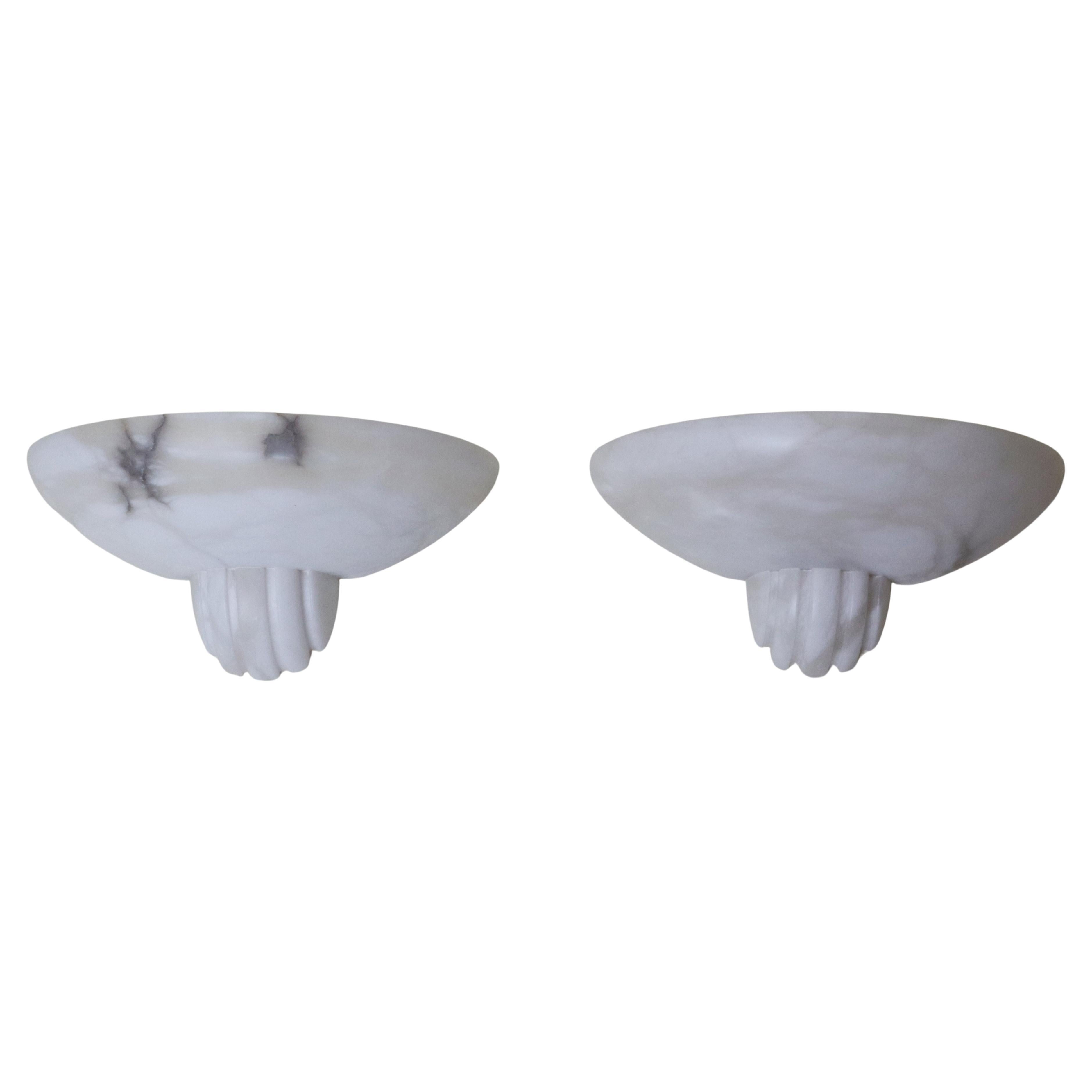 Art Deco Alabaster Wall Lights Set, French Design, 1980s, Elegant Glow For Sale
