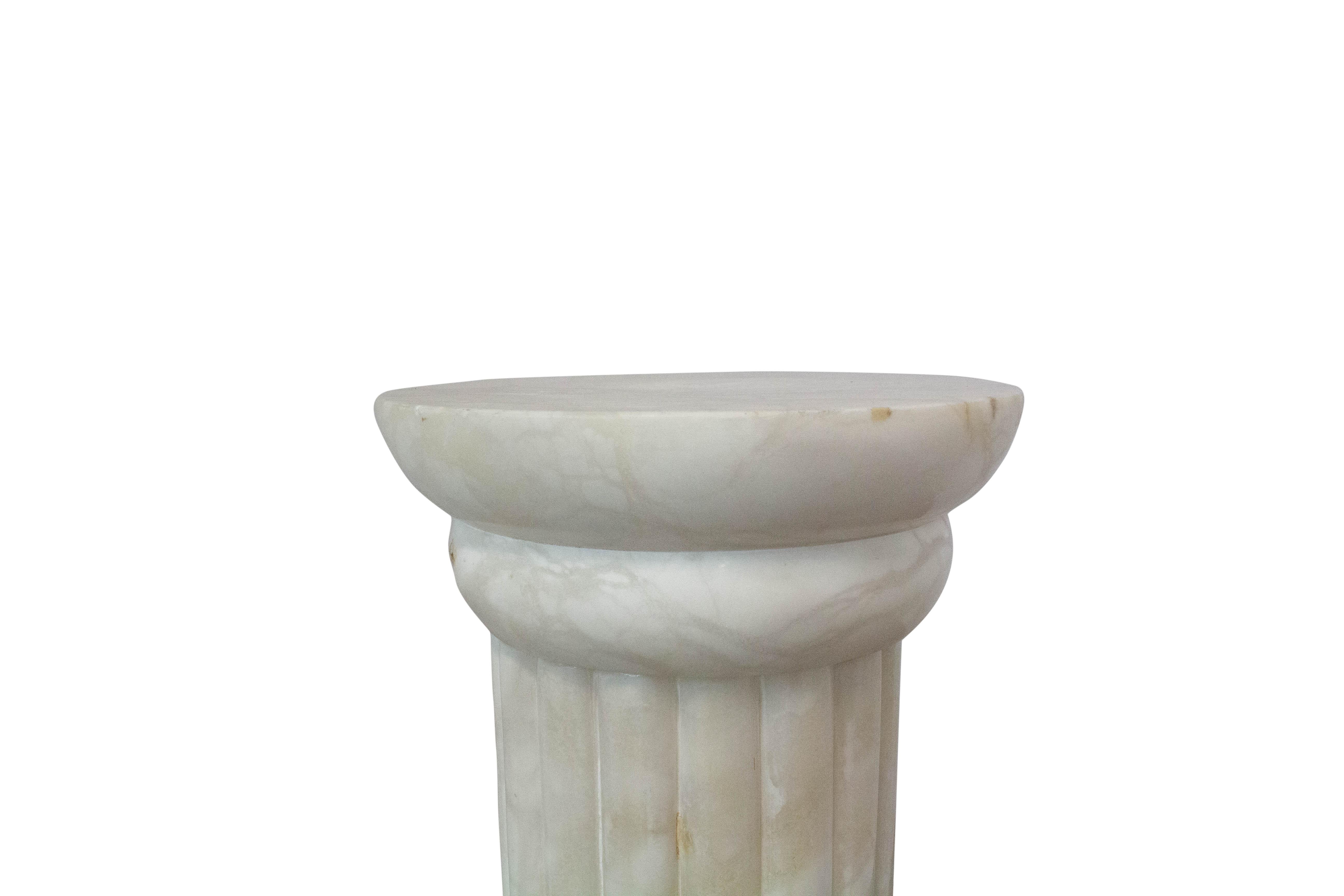 Carved Art Deco Albaster Lamp Neoclassic Column Vintage, Early 20th Century