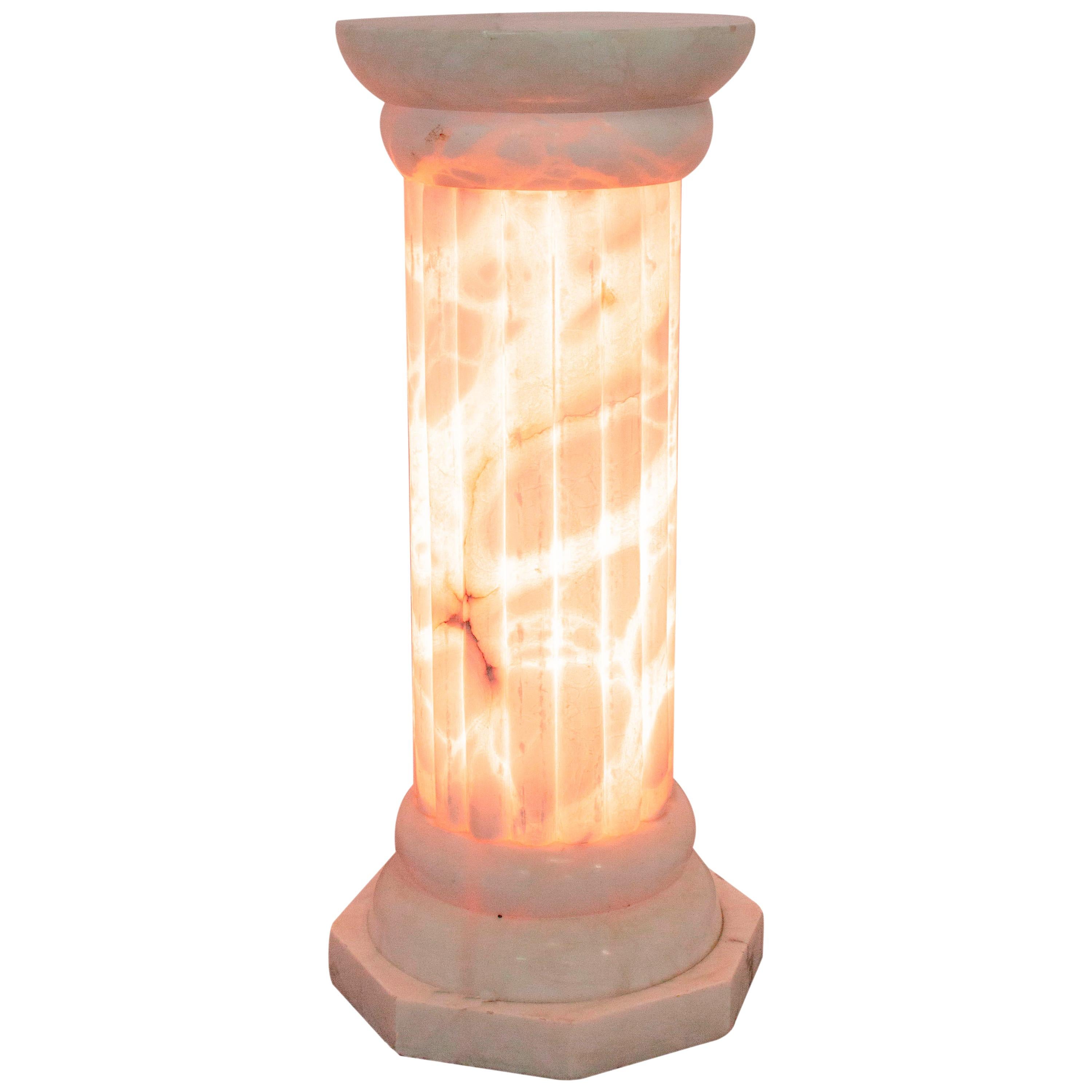 Art Deco Albaster Lamp Neoclassic Column Vintage, Early 20th Century For Sale