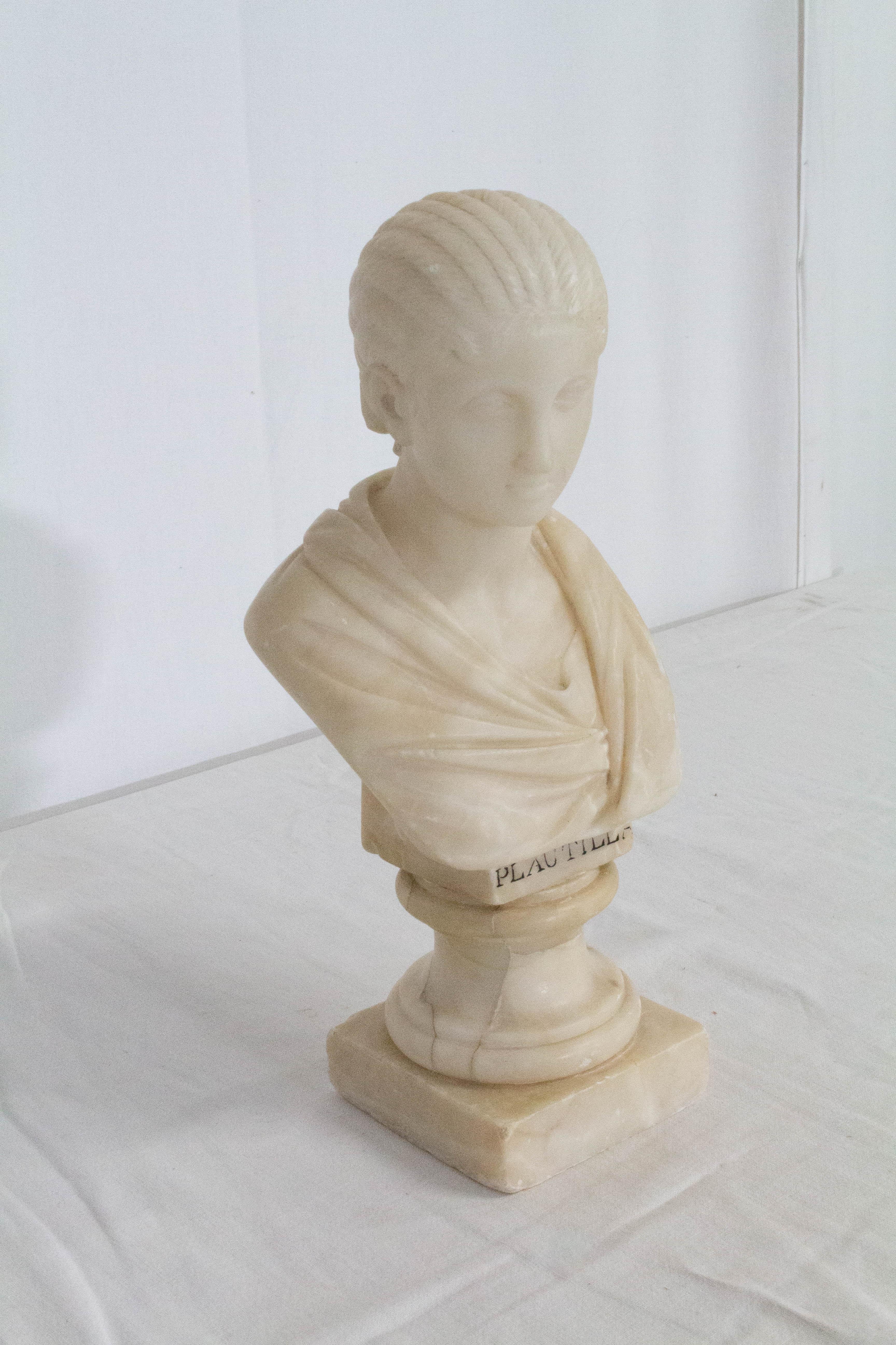 French Art Deco Albaster Plautilla Bust Neoclassic, Early 20th Century For Sale