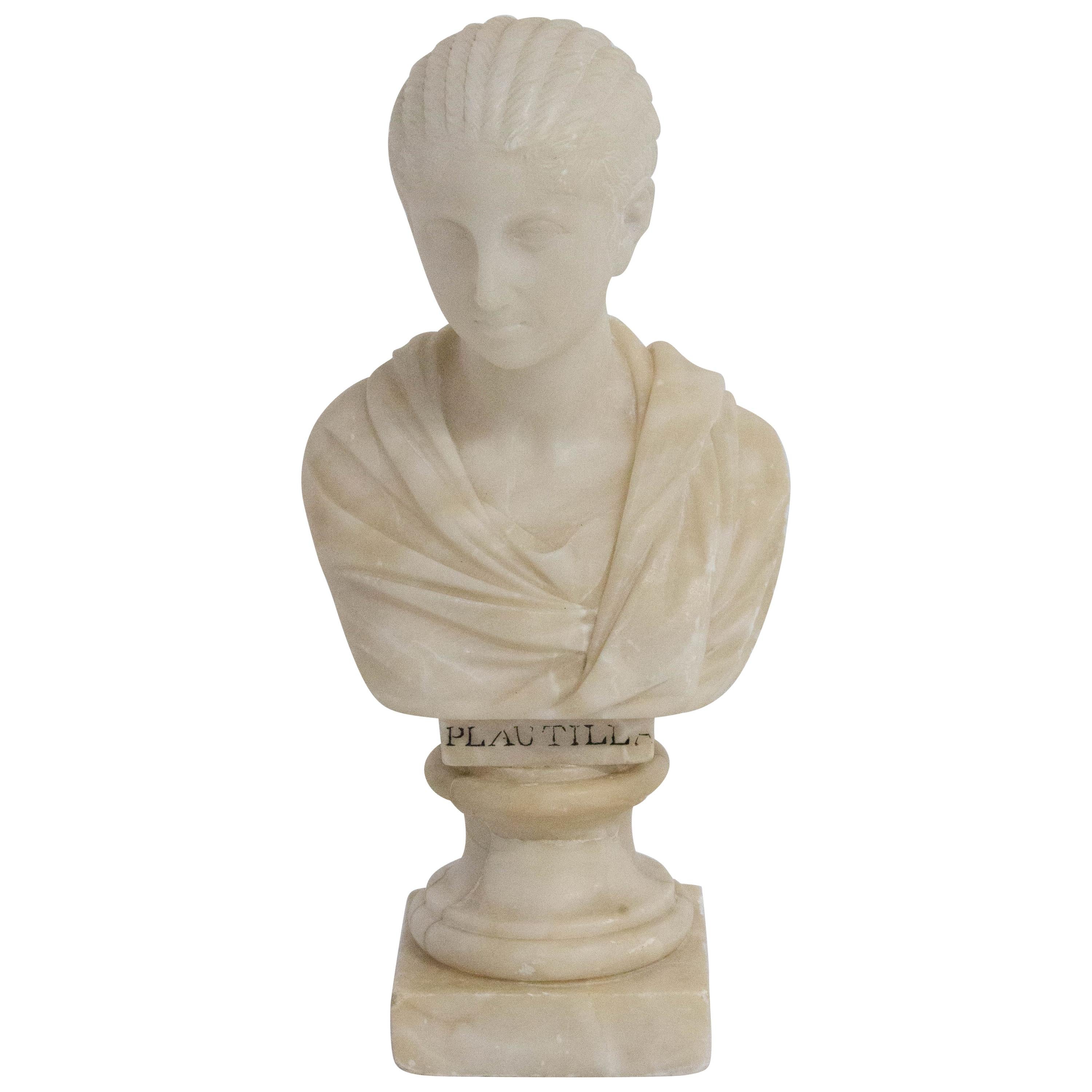 Art Deco Albaster Plautilla Bust Neoclassic, Early 20th Century For Sale