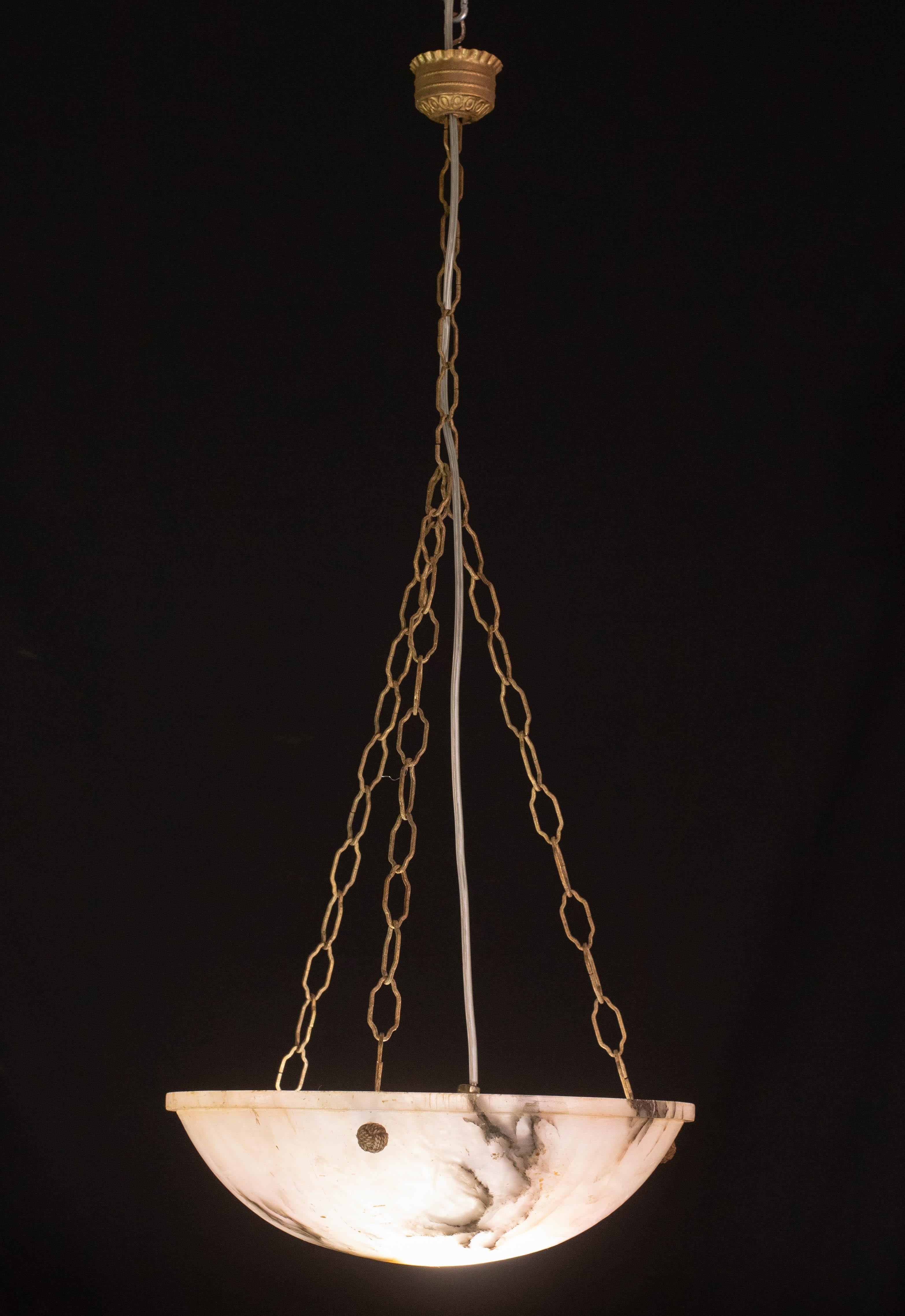 Araña Art Decò Albaster blanca y rosa, años 50 en venta 1