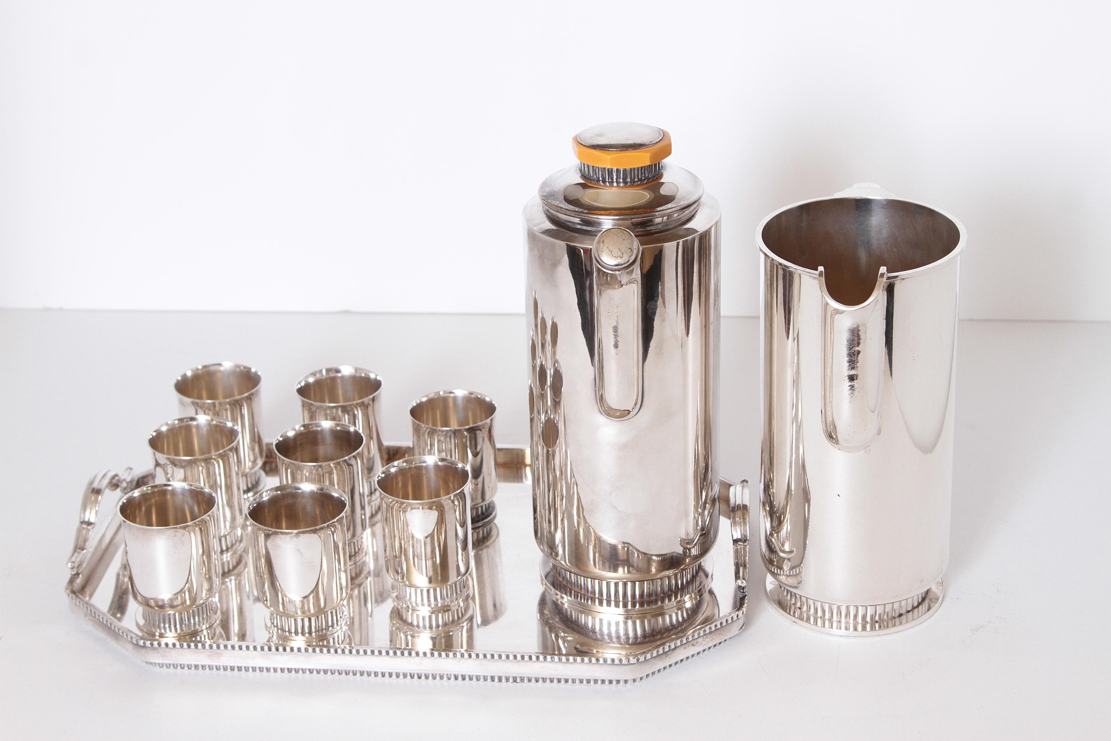 American Art Deco Albert Feinauer Silver Plate / Catalin Cocktail Set for Barbour Silver