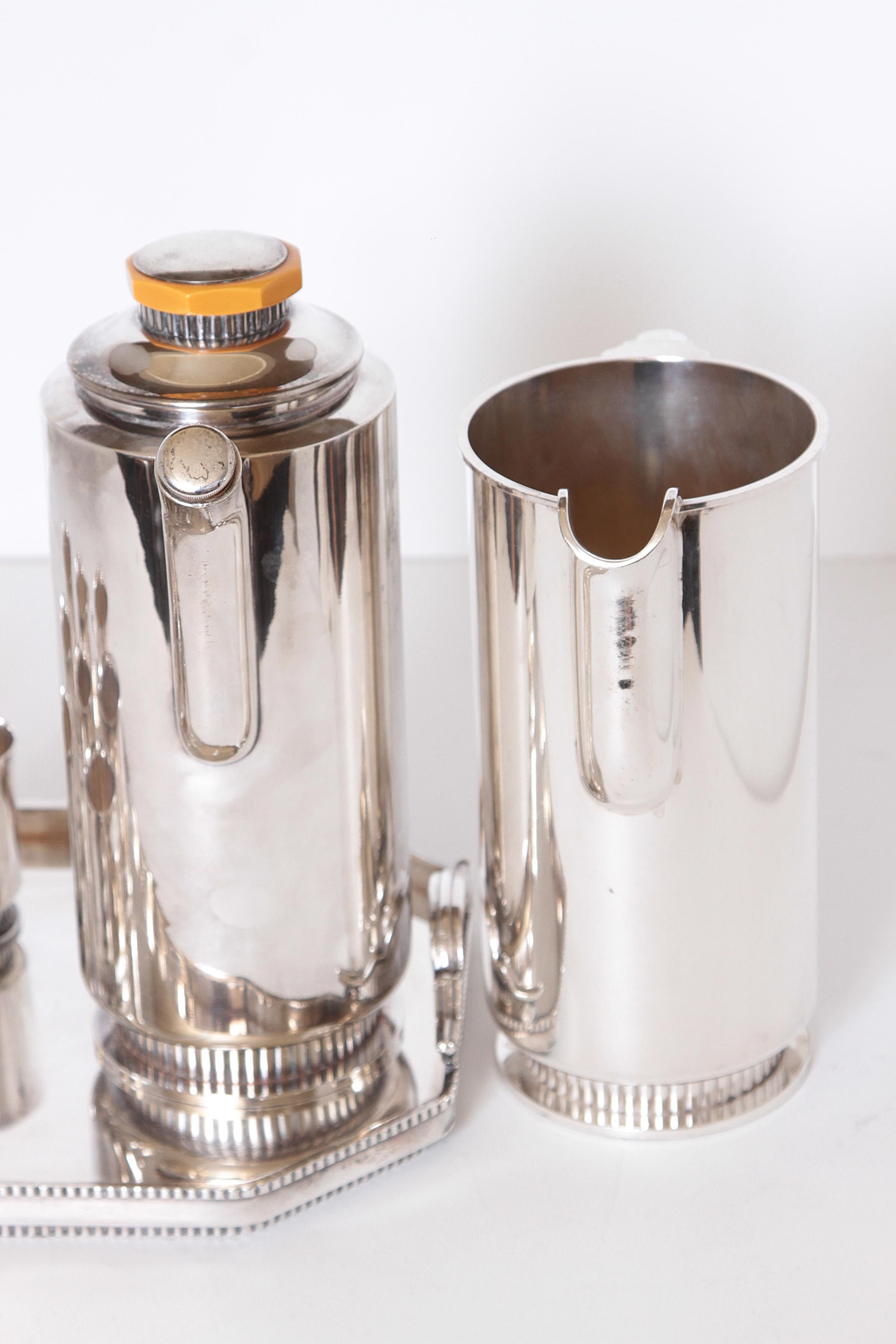Art Deco Albert Feinauer Silver Plate / Catalin Cocktail Set for Barbour Silver In Good Condition In Dallas, TX