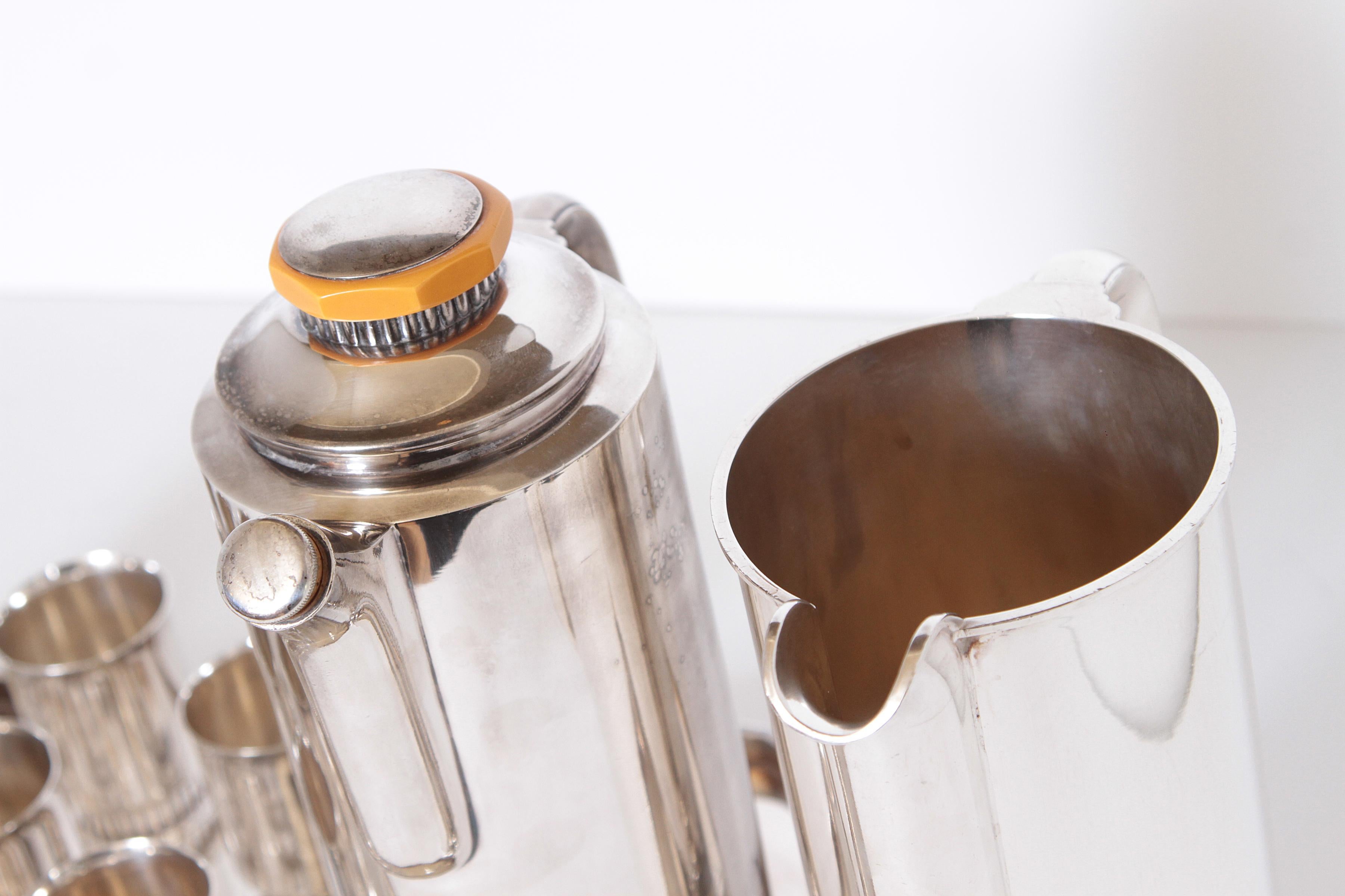 Mid-20th Century Art Deco Albert Feinauer Silver Plate / Catalin Cocktail Set for Barbour Silver
