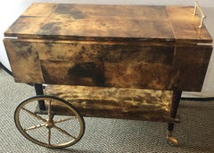 Art Deco Aldo Tura Drop-Leaf Goat Skin Parchment Rolling Bar Cart