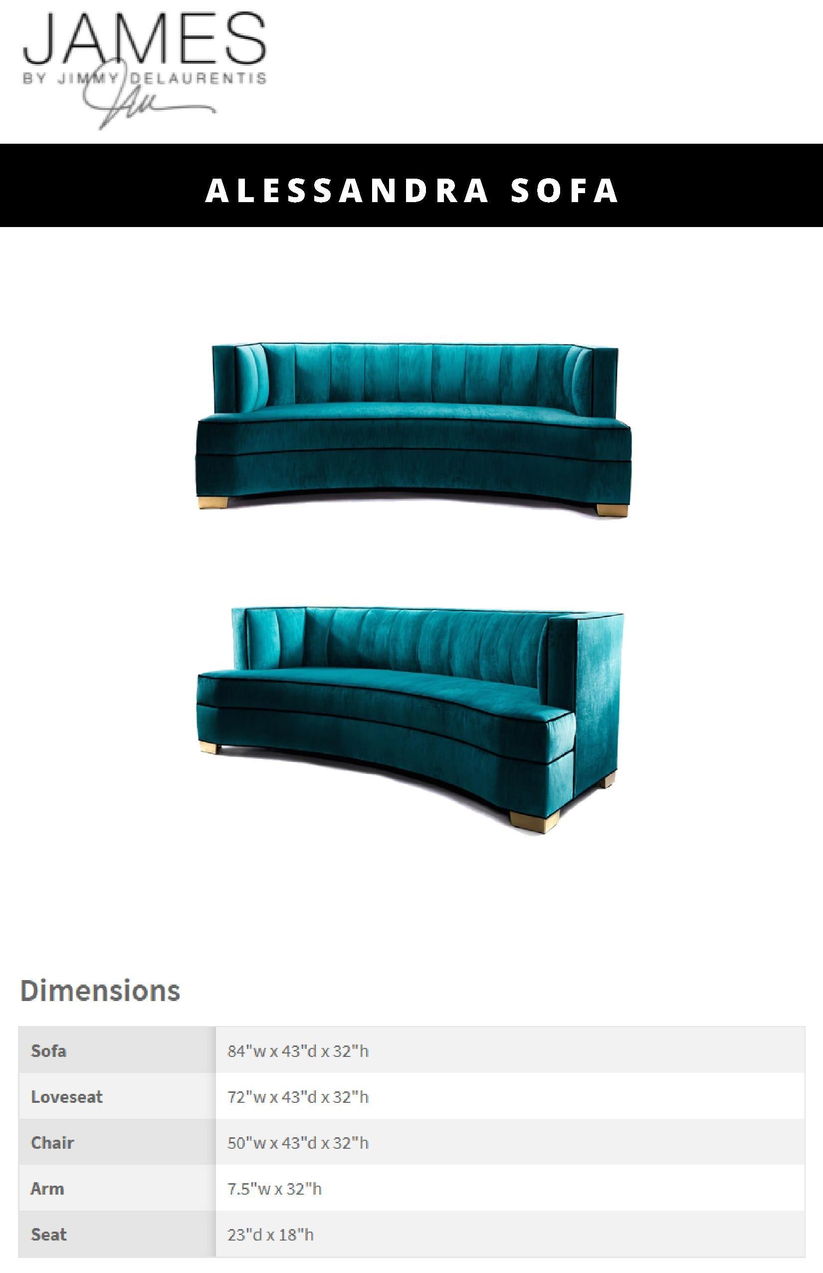 Art Deco Alessandra geschwungenes Sofa, handgefertigt von JAMES von Jimmy Delaurentis (Handgefertigt) im Angebot