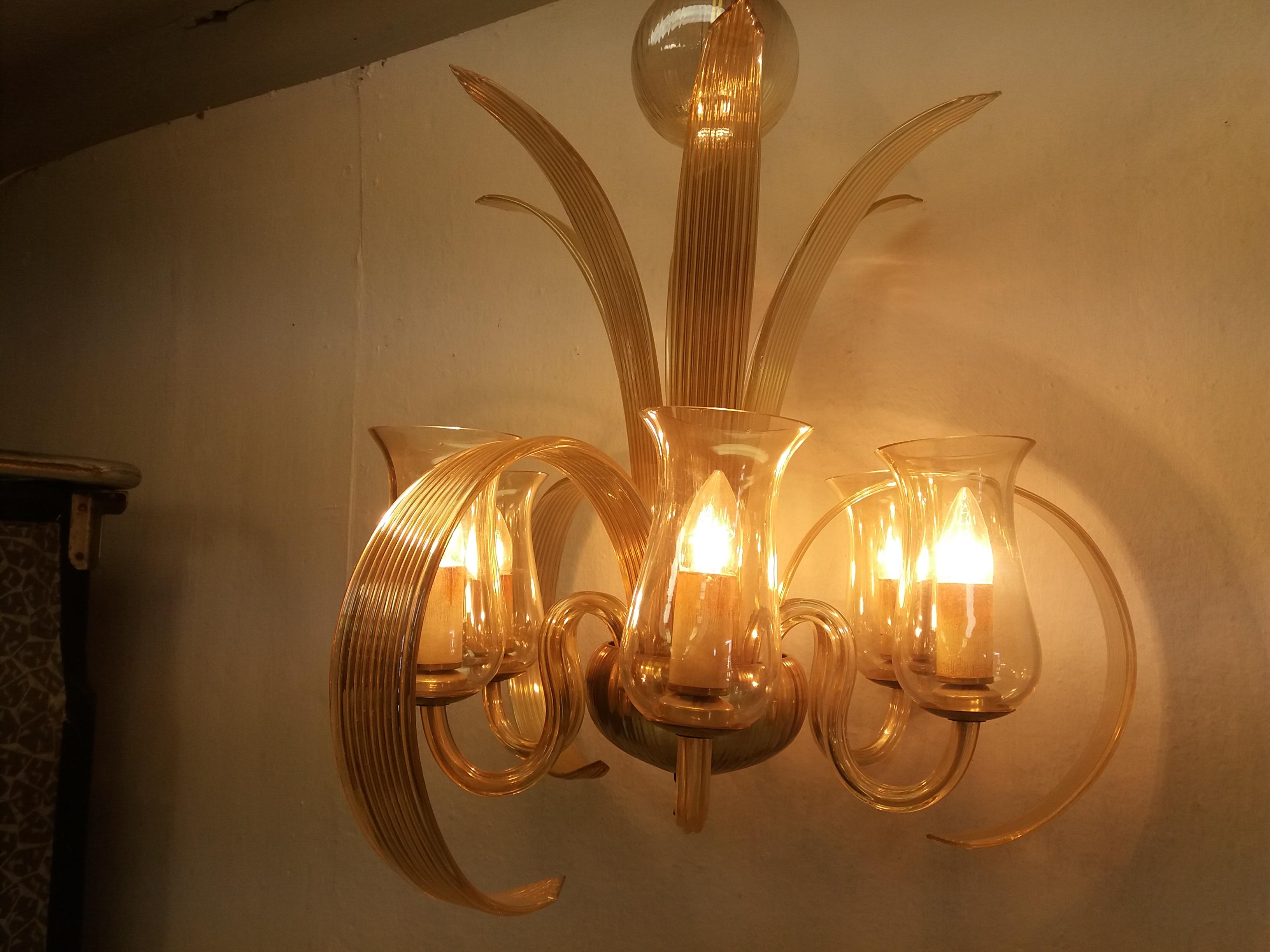 Mid-20th Century Art Deco All Glass Chandelier, 1930's For Sale