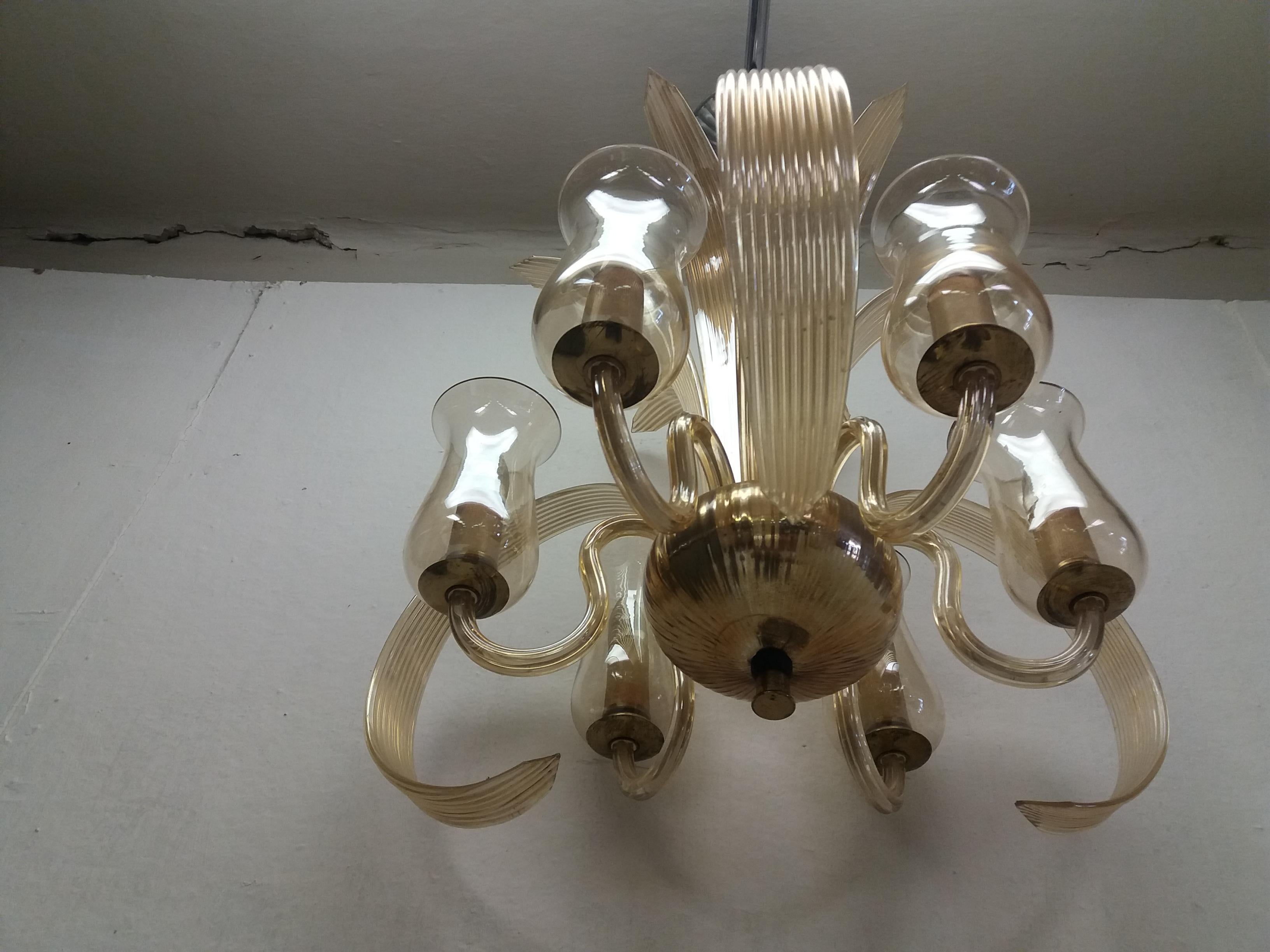 Art Deco All Glass Chandelier, 1930's For Sale 2