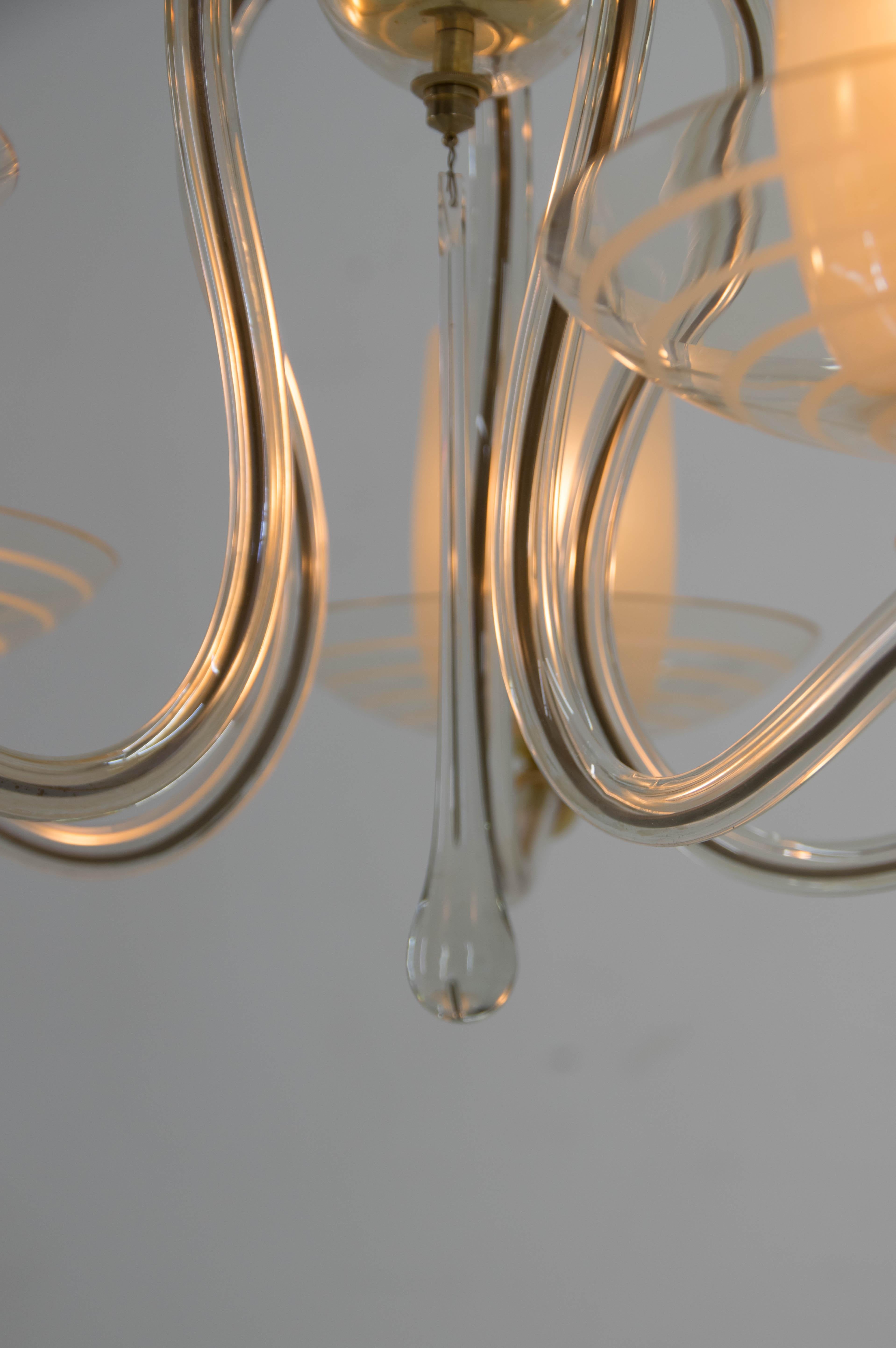 Art-Deco-Kronleuchter aus Glas, 1930er Jahre, restauriert (Messing) im Angebot