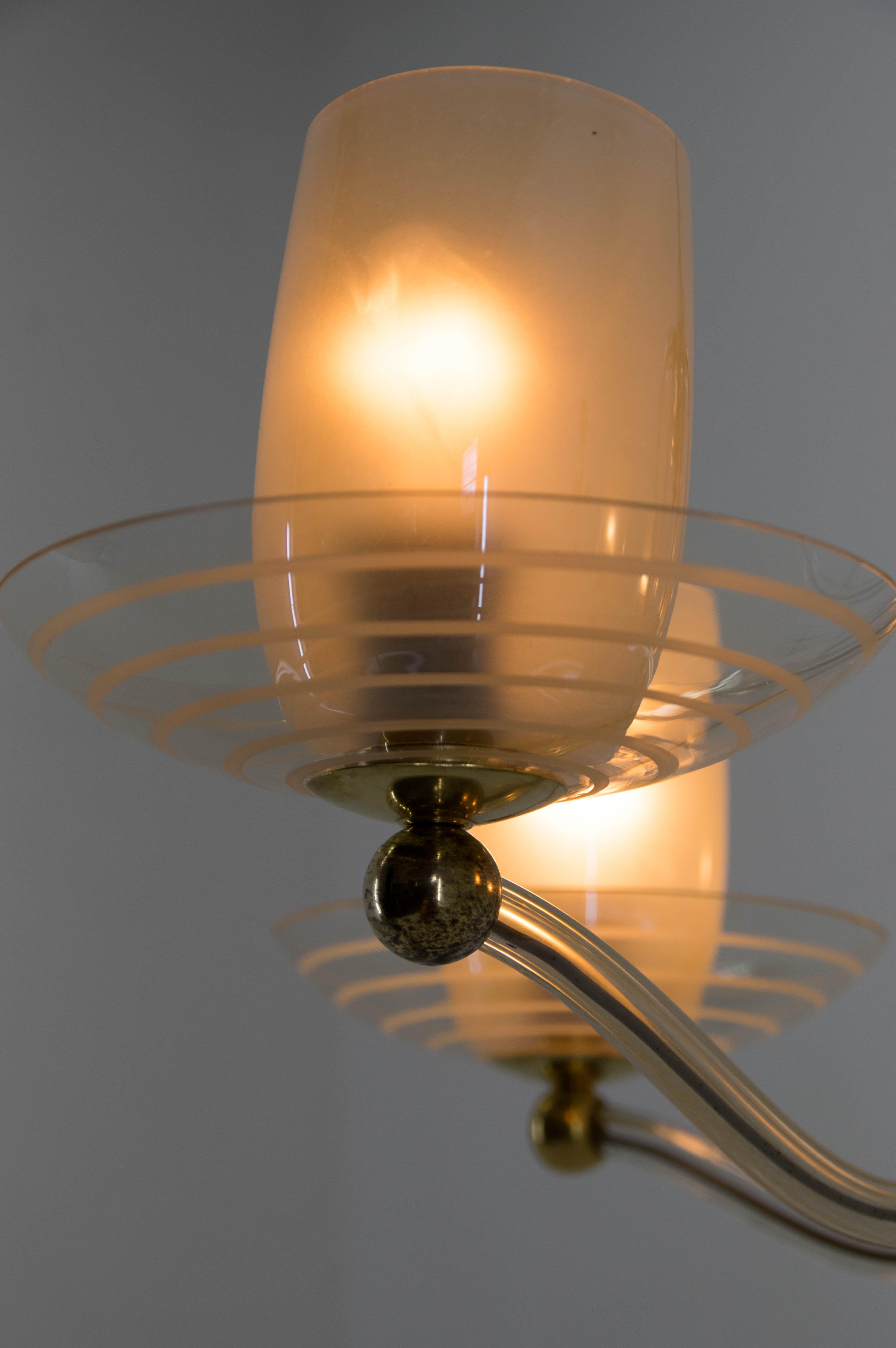 Art-Deco-Kronleuchter aus Glas, 1930er Jahre, restauriert im Angebot 1