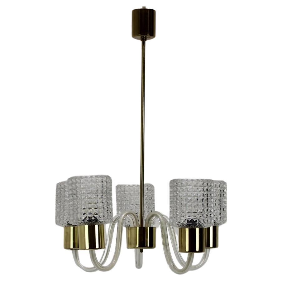 Lustre Art déco en verre par Kamenicky Senov, années 1960, Tchécoslovaquie