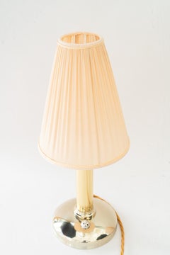 Art Deco alpaca/brass table lamp with fabric shade vienna around 1920s