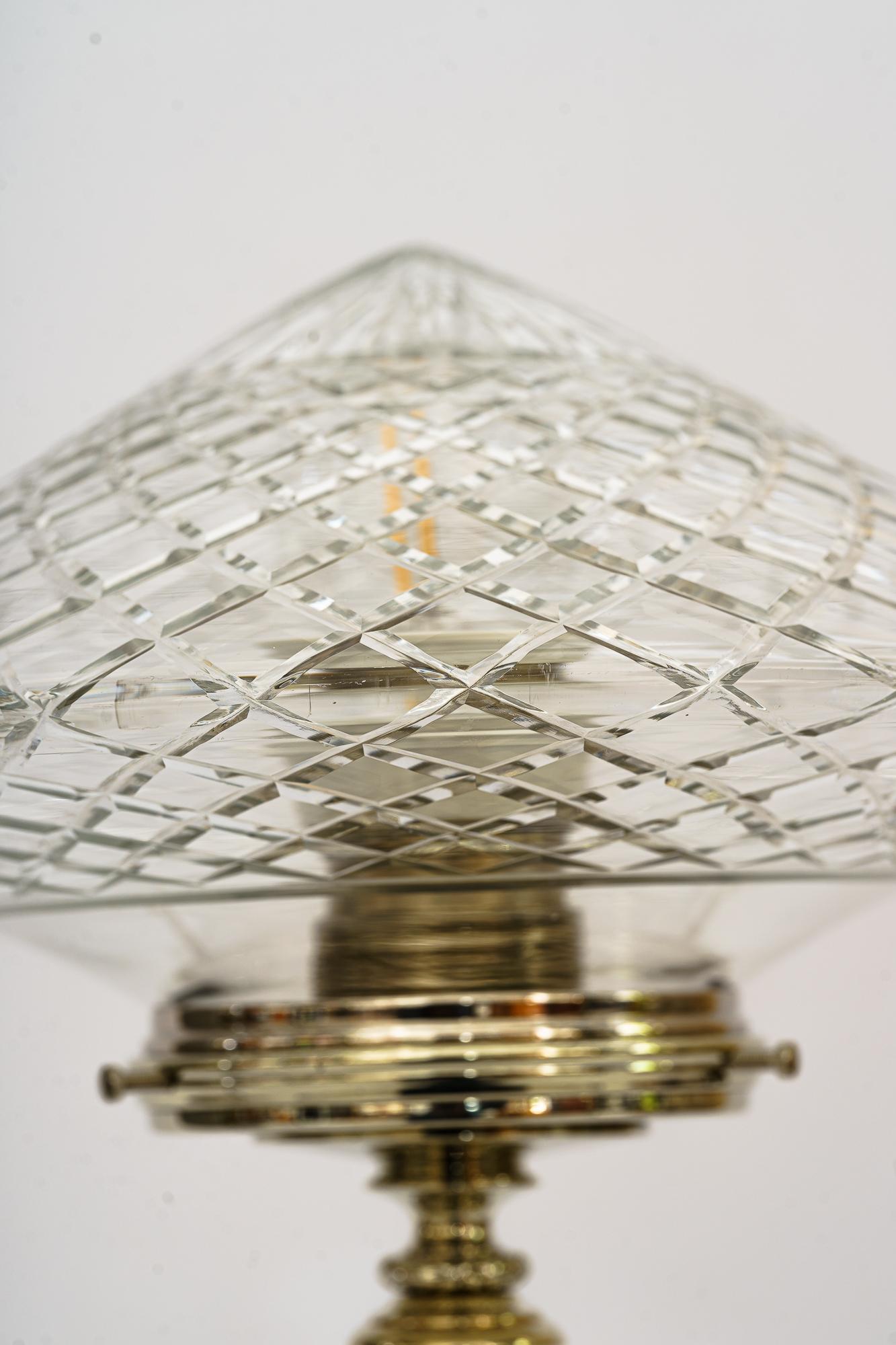 Art Deco Alpaca Table Lamp with Cut Glass Shade Vienna Around 1920s For Sale 1