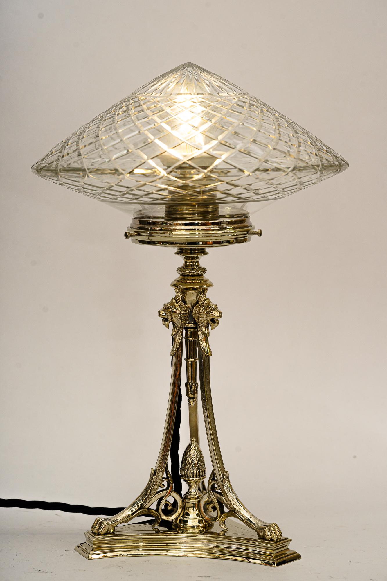 Art Deco Alpaca Table Lamp with Cut Glass Shade Vienna Around 1920s For Sale 2
