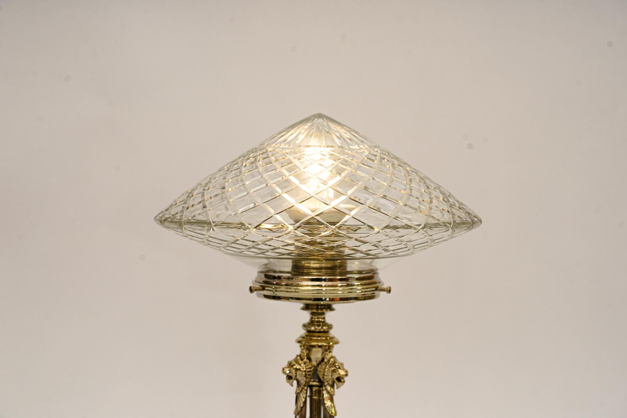 Art Deco Alpaca Table Lamp with Cut Glass Shade Vienna Around 1920s For Sale 3