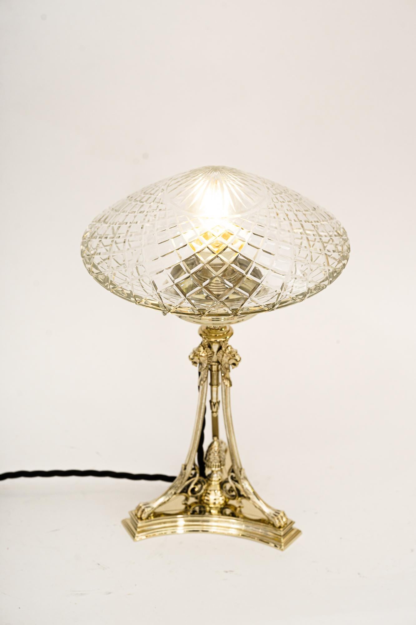 Art Deco Alpaca Table Lamp with Cut Glass Shade Vienna Around 1920s For Sale 4