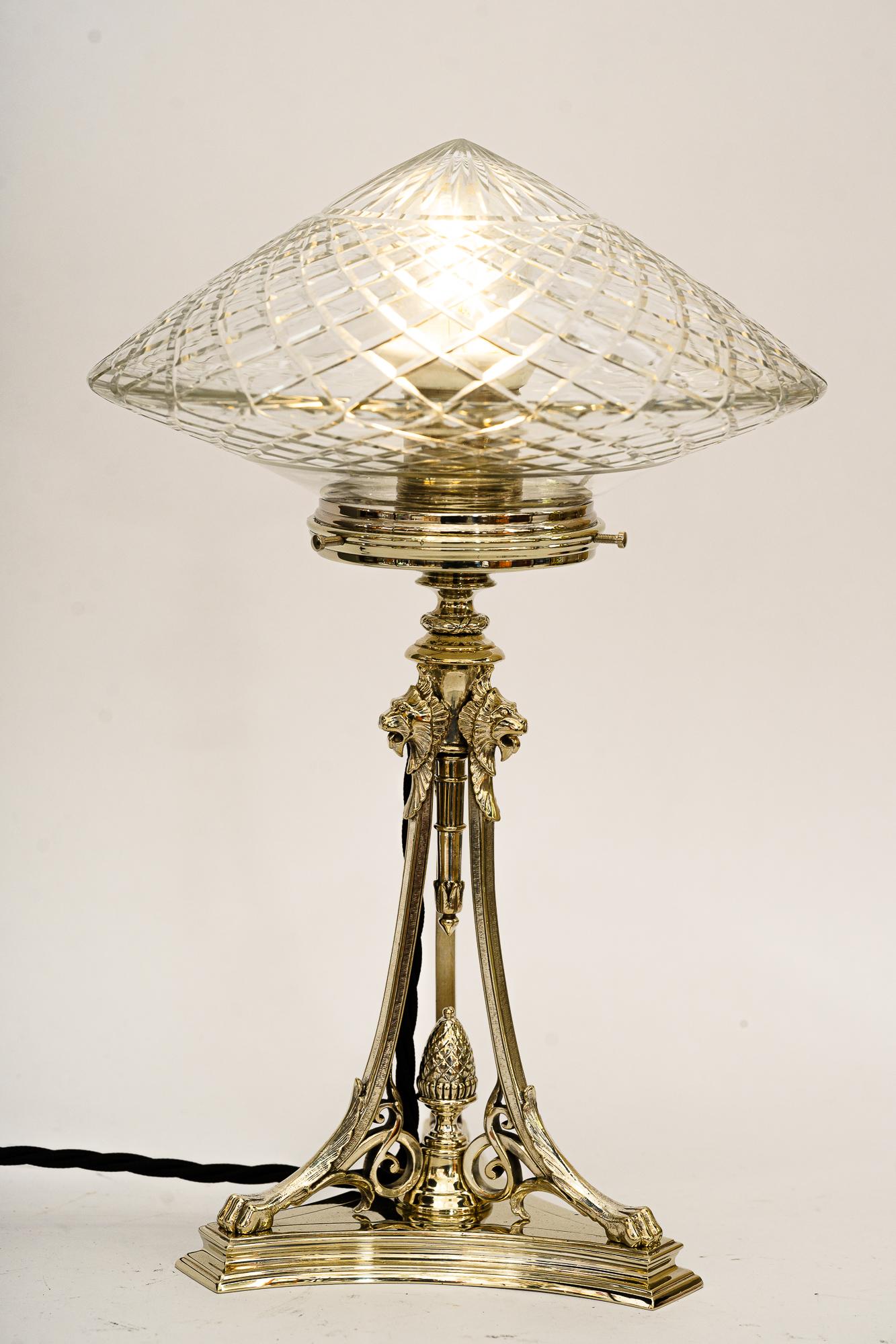 Art Deco Alpaca Table Lamp with Cut Glass Shade Vienna Around 1920s For Sale 5