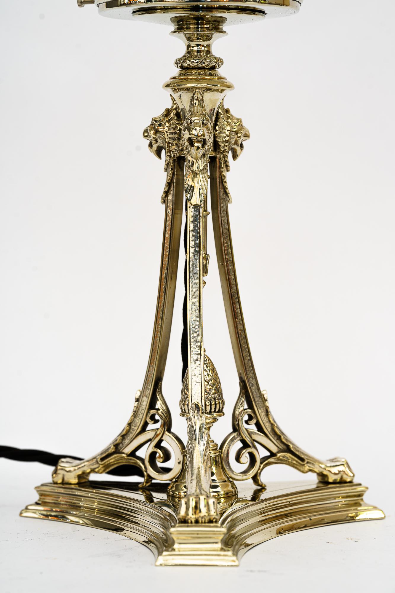 Austrian Art Deco Alpaca Table Lamp with Cut Glass Shade Vienna Around 1920s For Sale